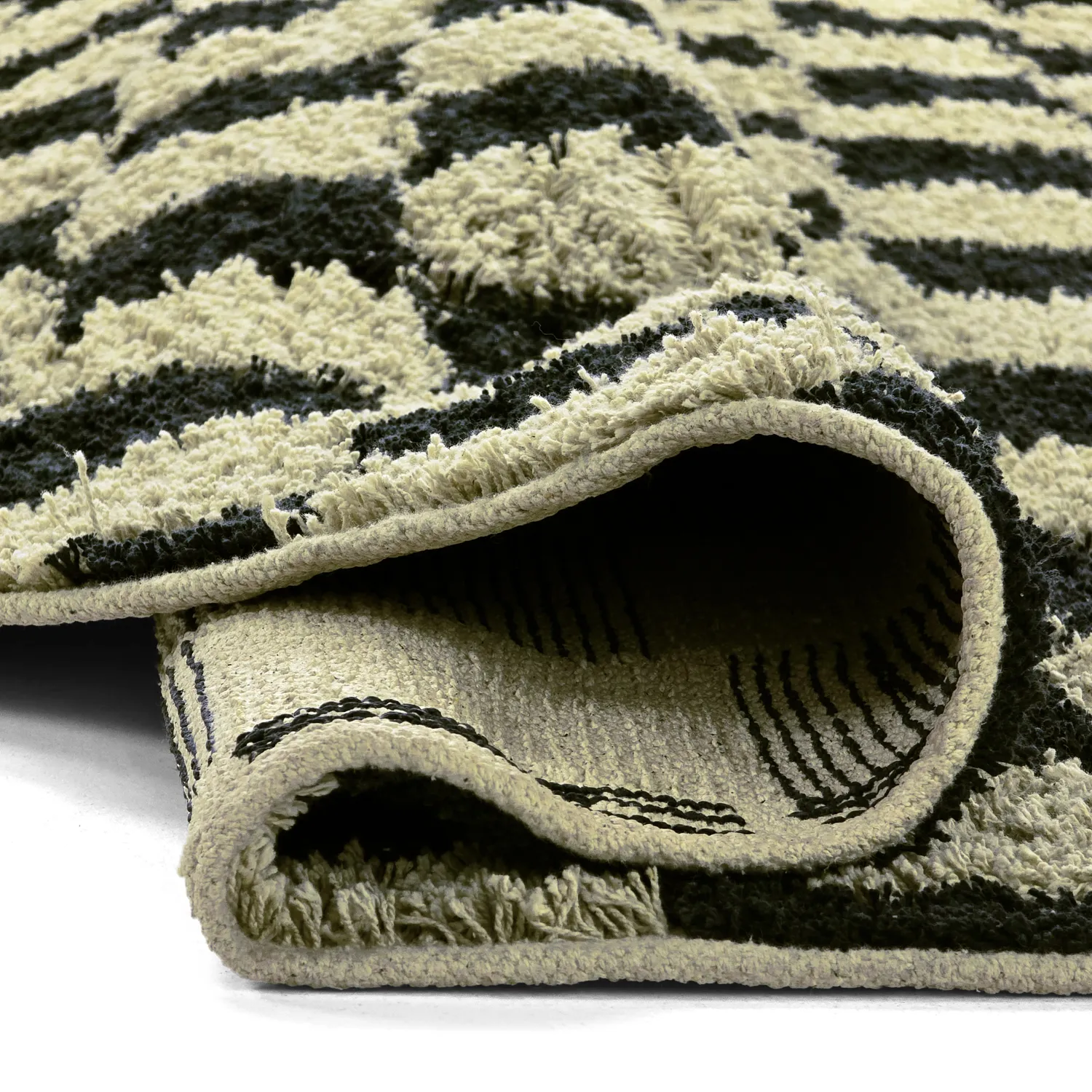 Kolo koberce - Elsey Natural Cotton Shaggy (čierna/bežová)