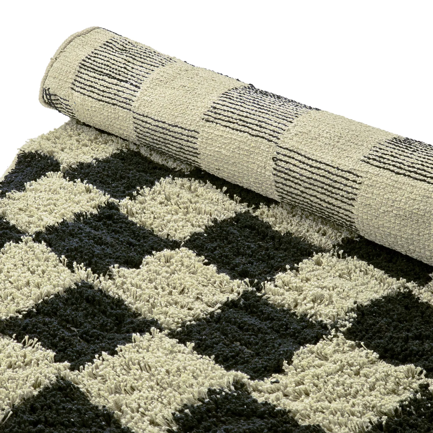 Kolo koberce - Elsey Natural Cotton Shaggy (čierna/bežová)