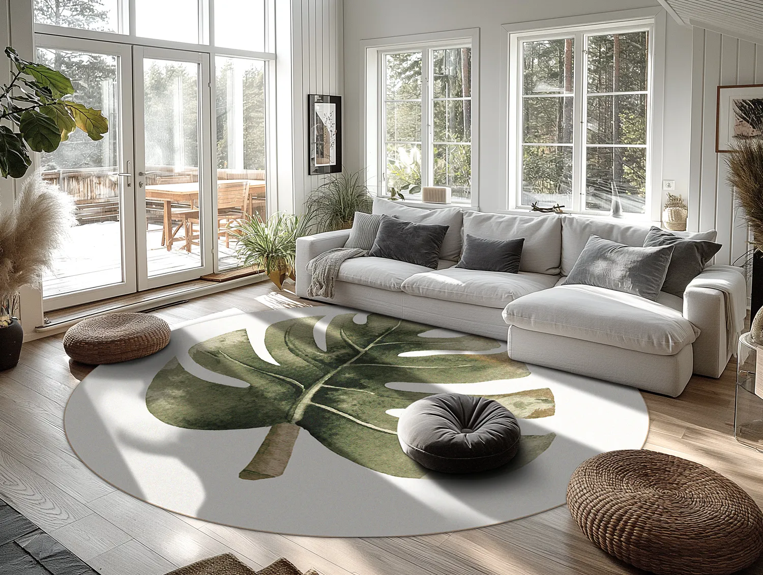 Kruhový koberec - Falling Leaves (zelený)