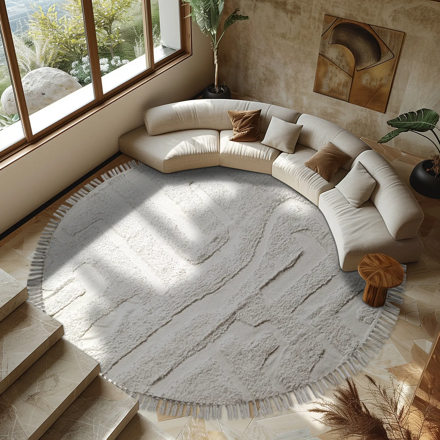 Rund matta - Fallon Natural Cotton Shaggy (offwhite)