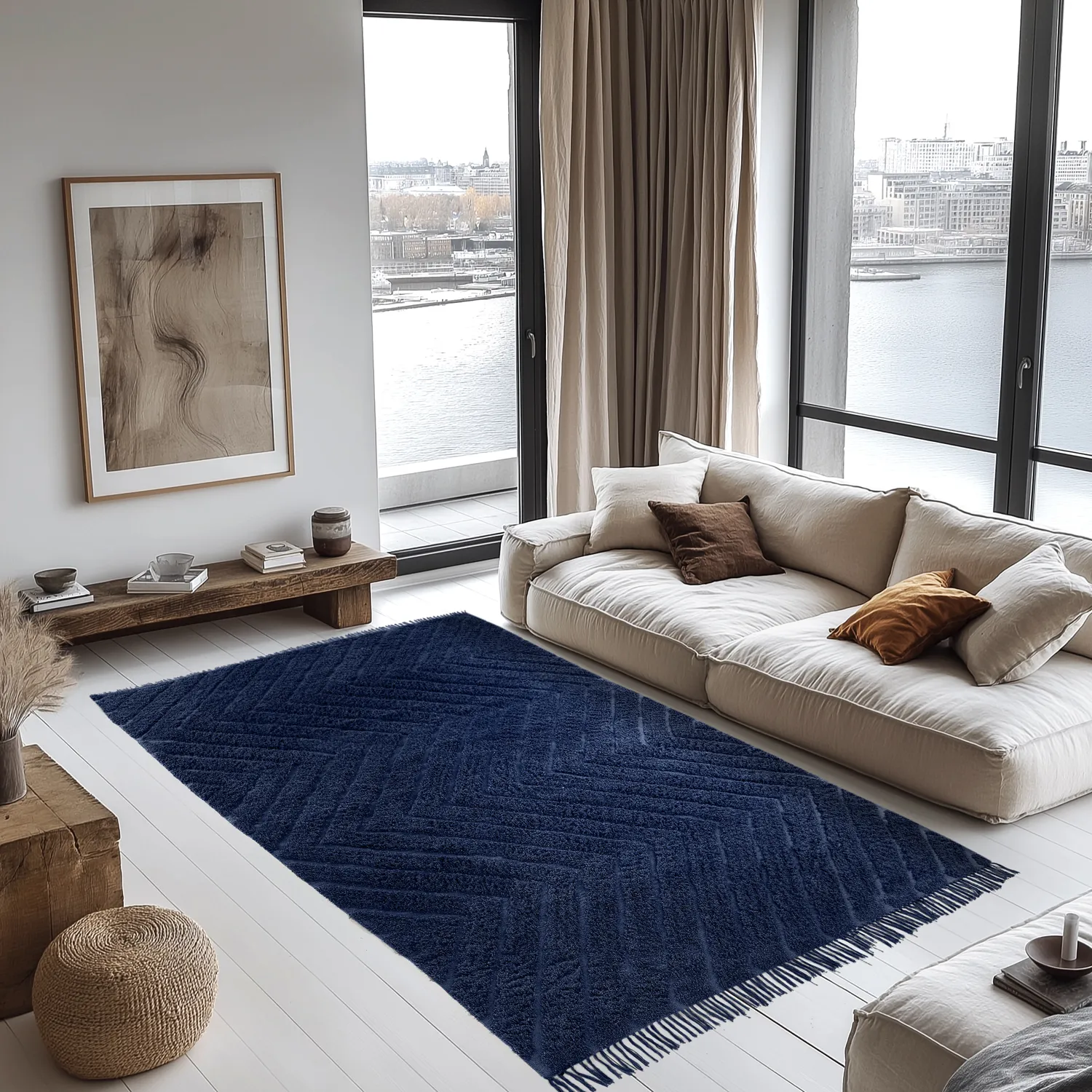 Koberce s chlupatým povrchem - Farley Natural Cotton Shaggy (modrá)