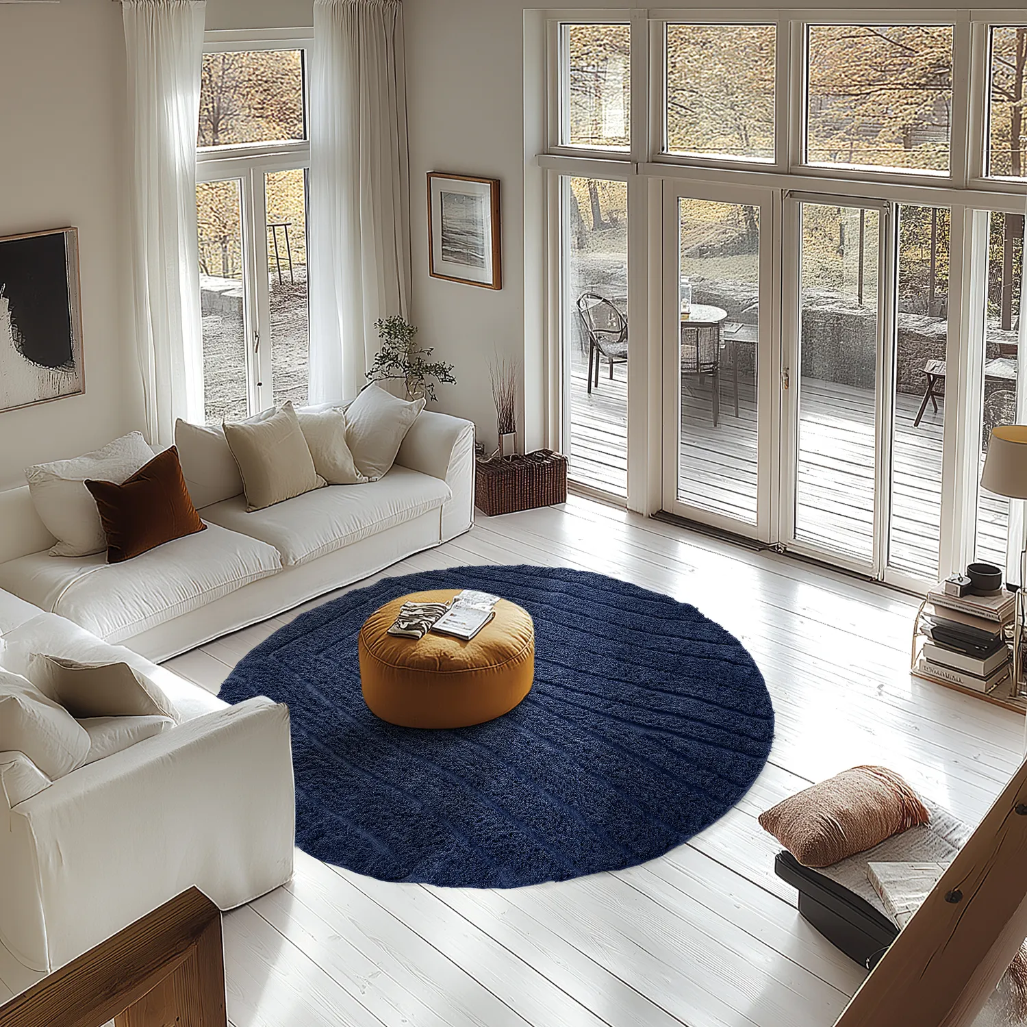 Kruhý koberec - Farley Natural Cotton Shaggy (modrá)