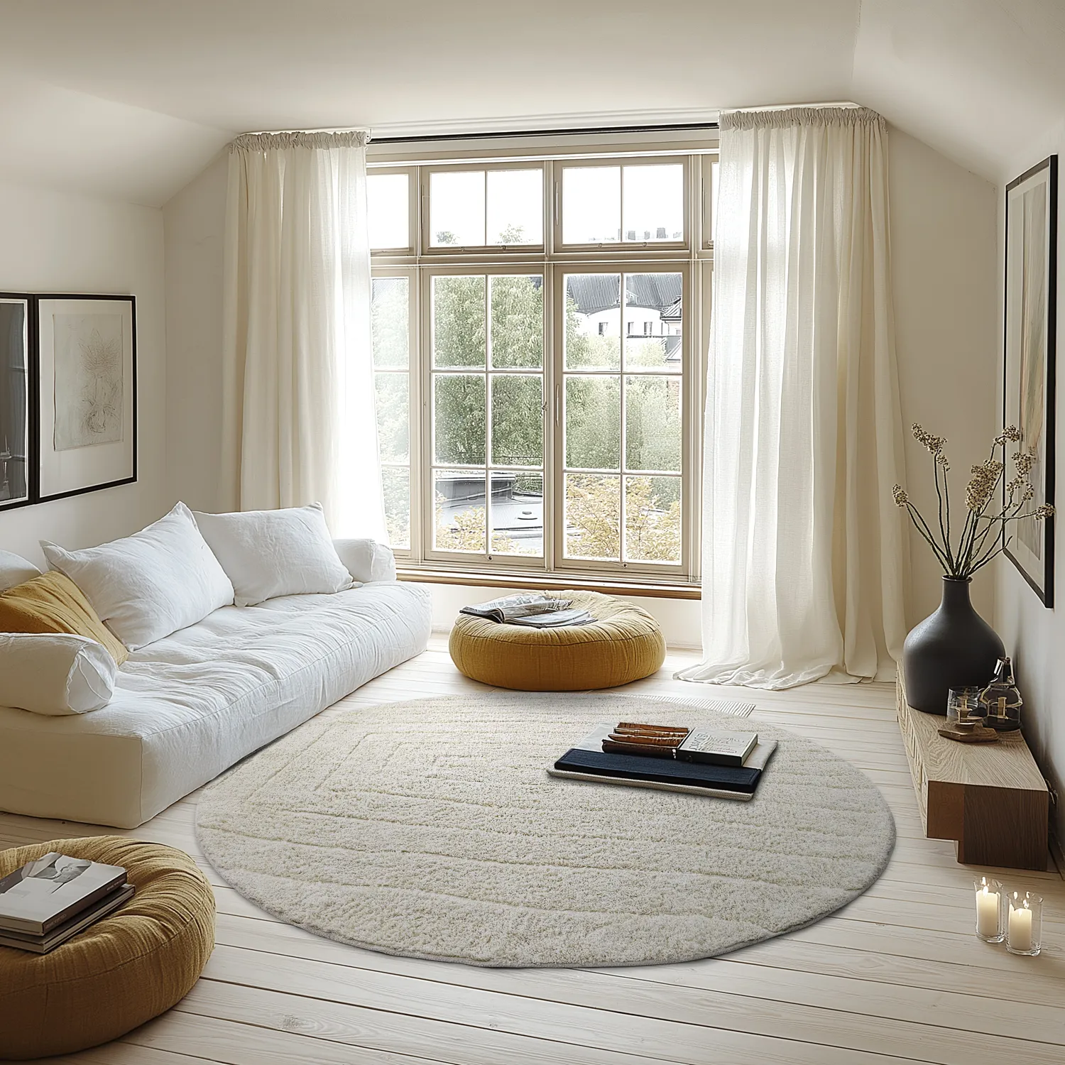 Kolo koberce - Farley Natural Cotton Shaggy (špinavá biela)