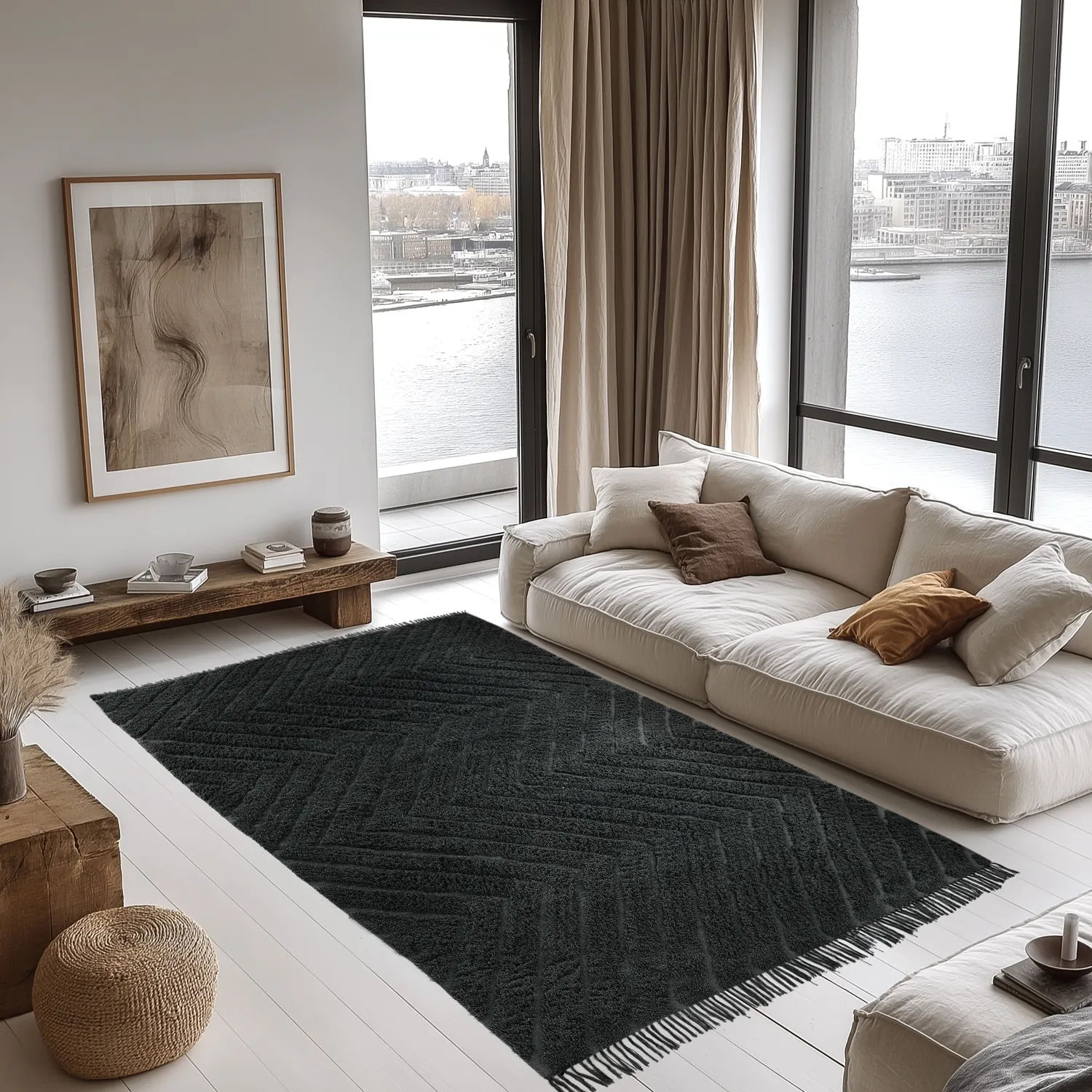 Koberce s dlhým vlasom - Farley Natural Cotton Shaggy (čierna)
