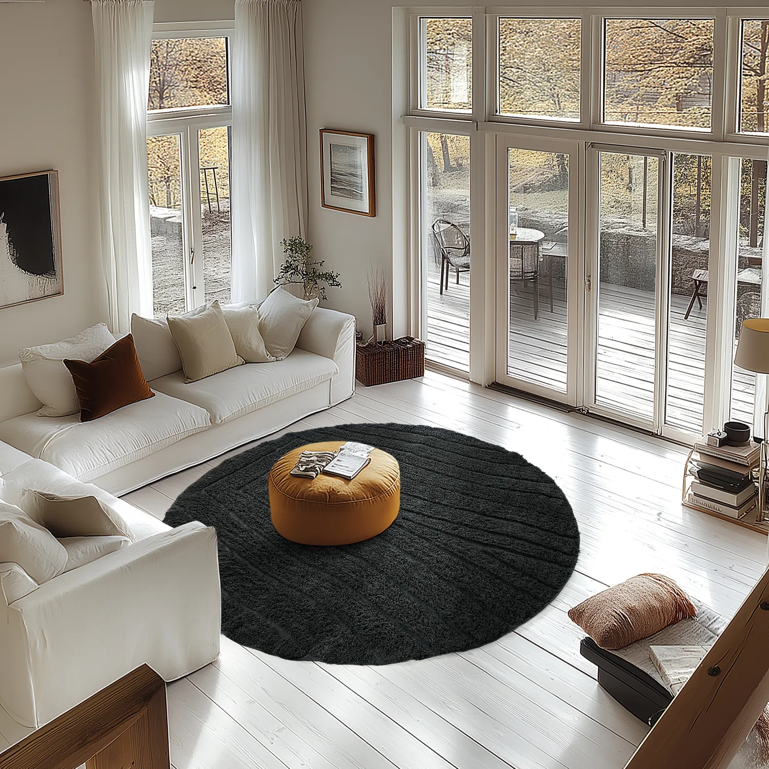 Kolo koberce - Farley Natural Cotton Shaggy (čierna)