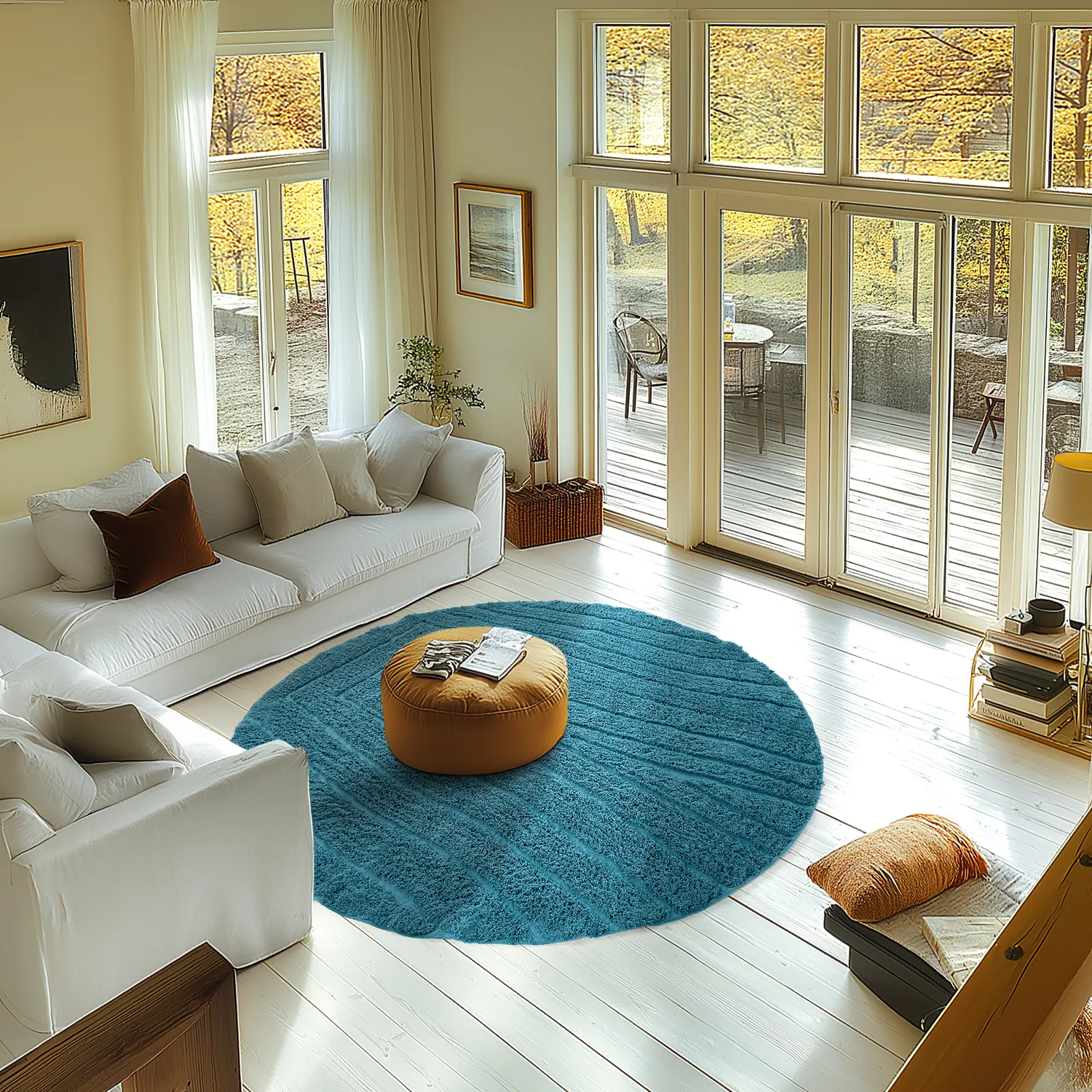 Kolo koberce - Farley Natural Cotton Shaggy (tyrkysová)