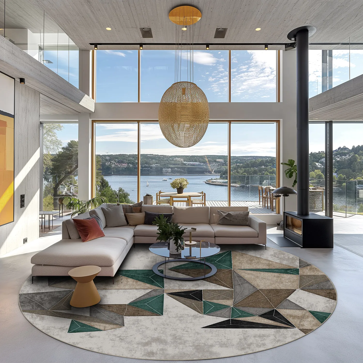 Kruhový koberec - Feres (šedý/béžový/multicolor)