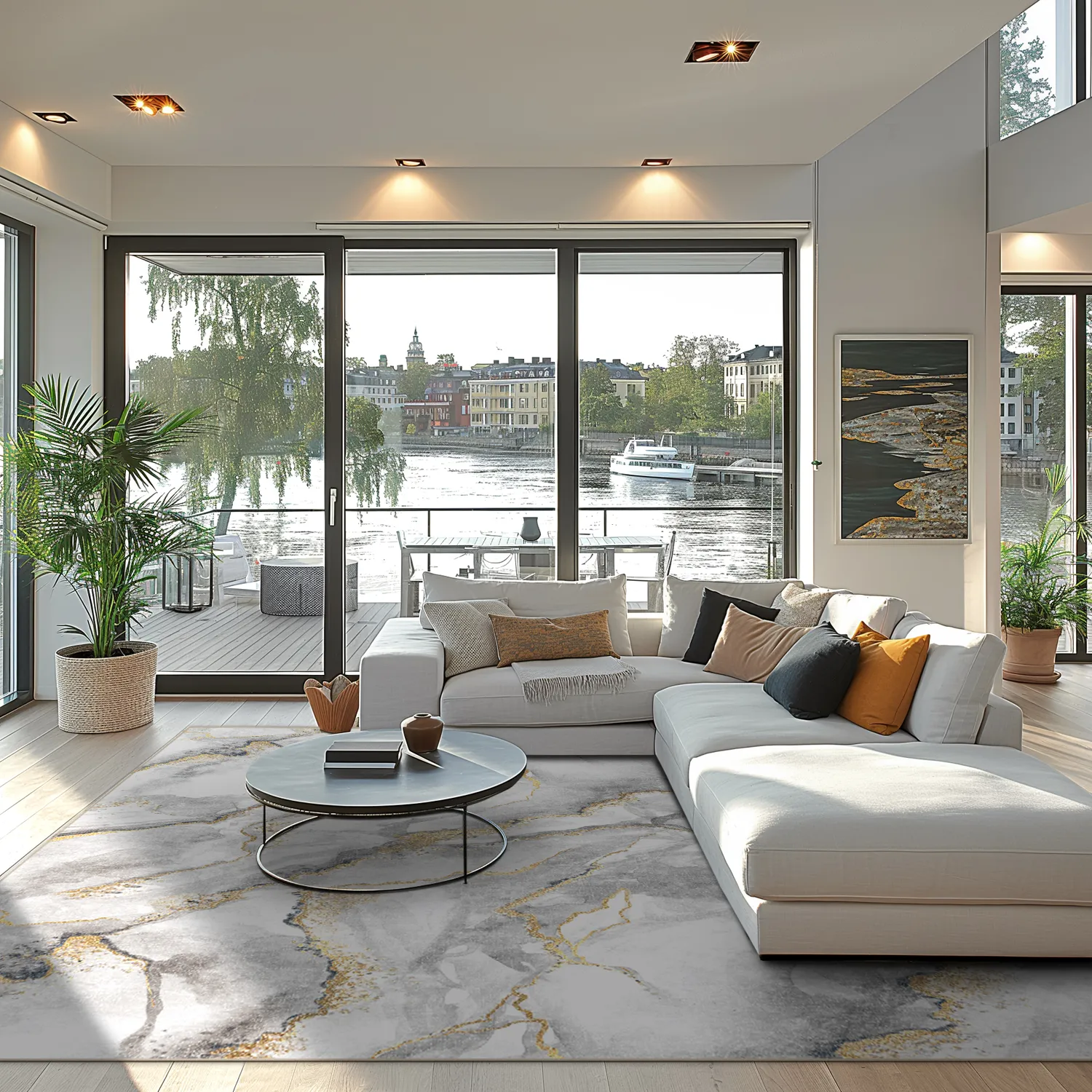 Koberec Wilton - Genova (šedá/biela/zlatá)