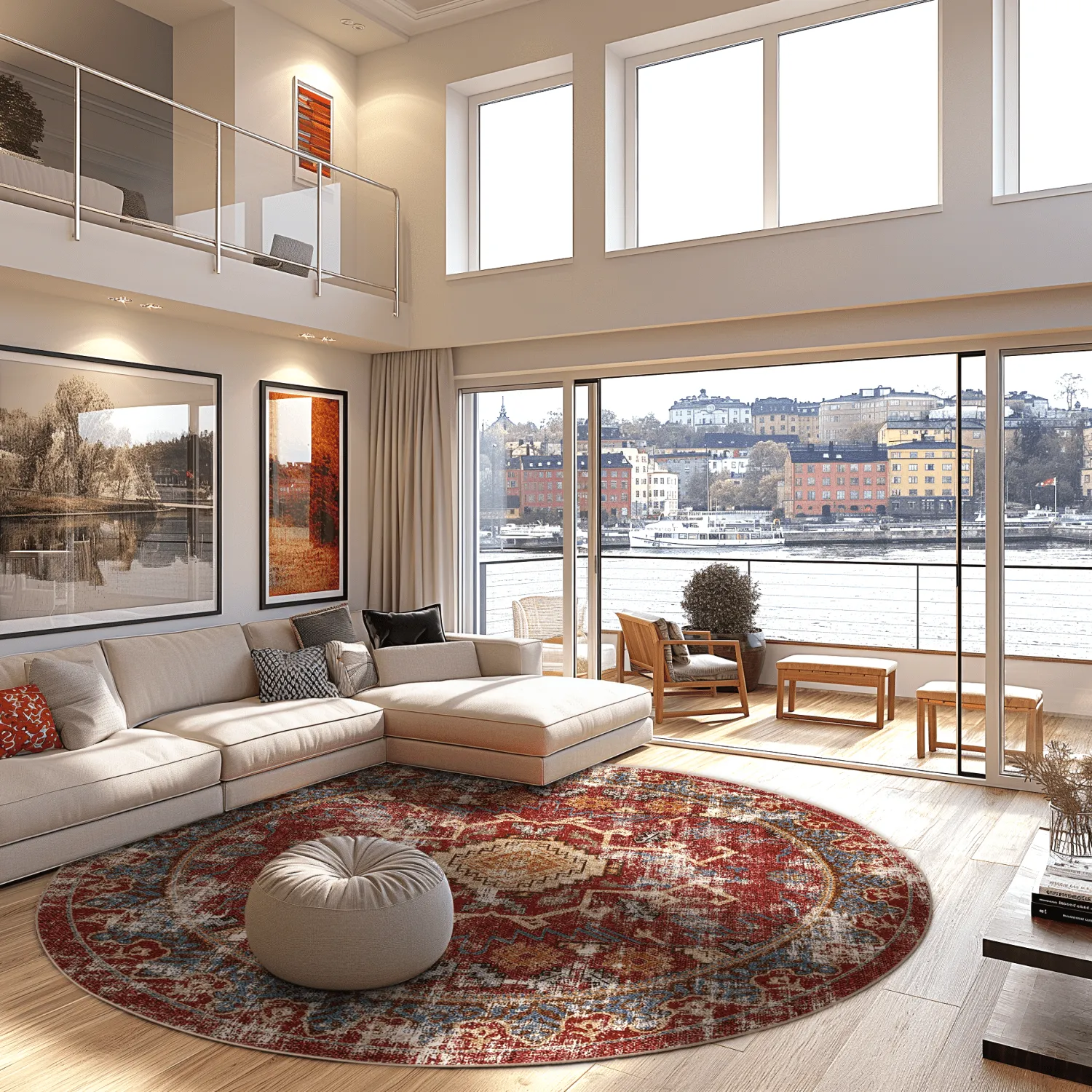 Kruhový koberec - Idri (červený/multikolórový)