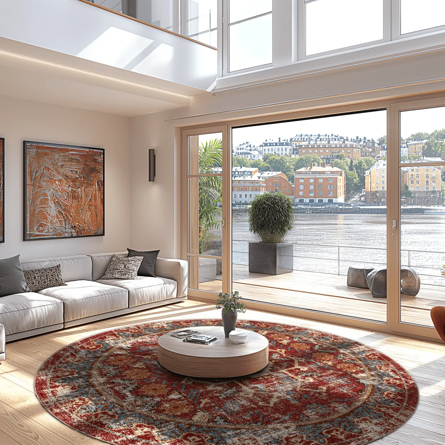 Kruhový koberec - Idri (červený/multikolórový)