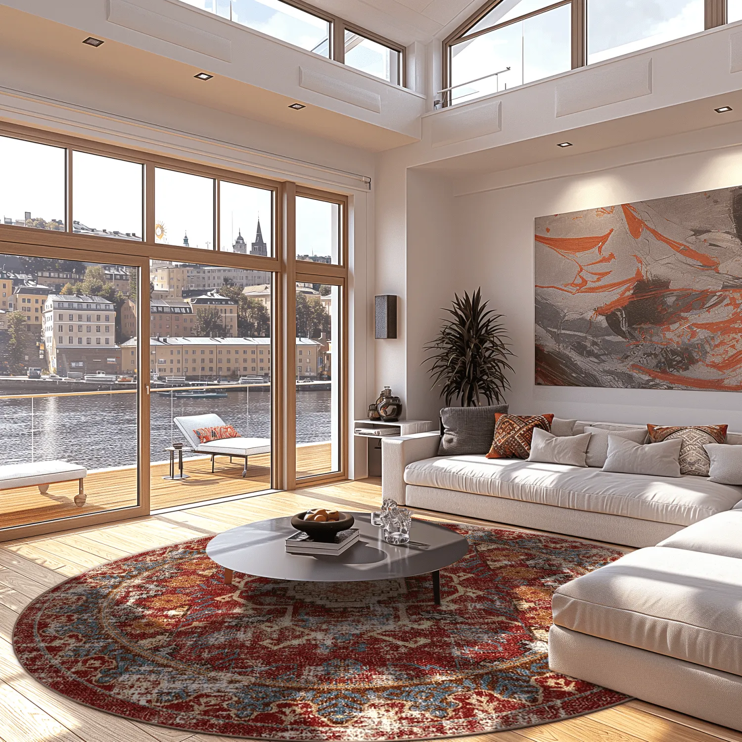 Kruhový koberec - Idri (červený/multikolórový)