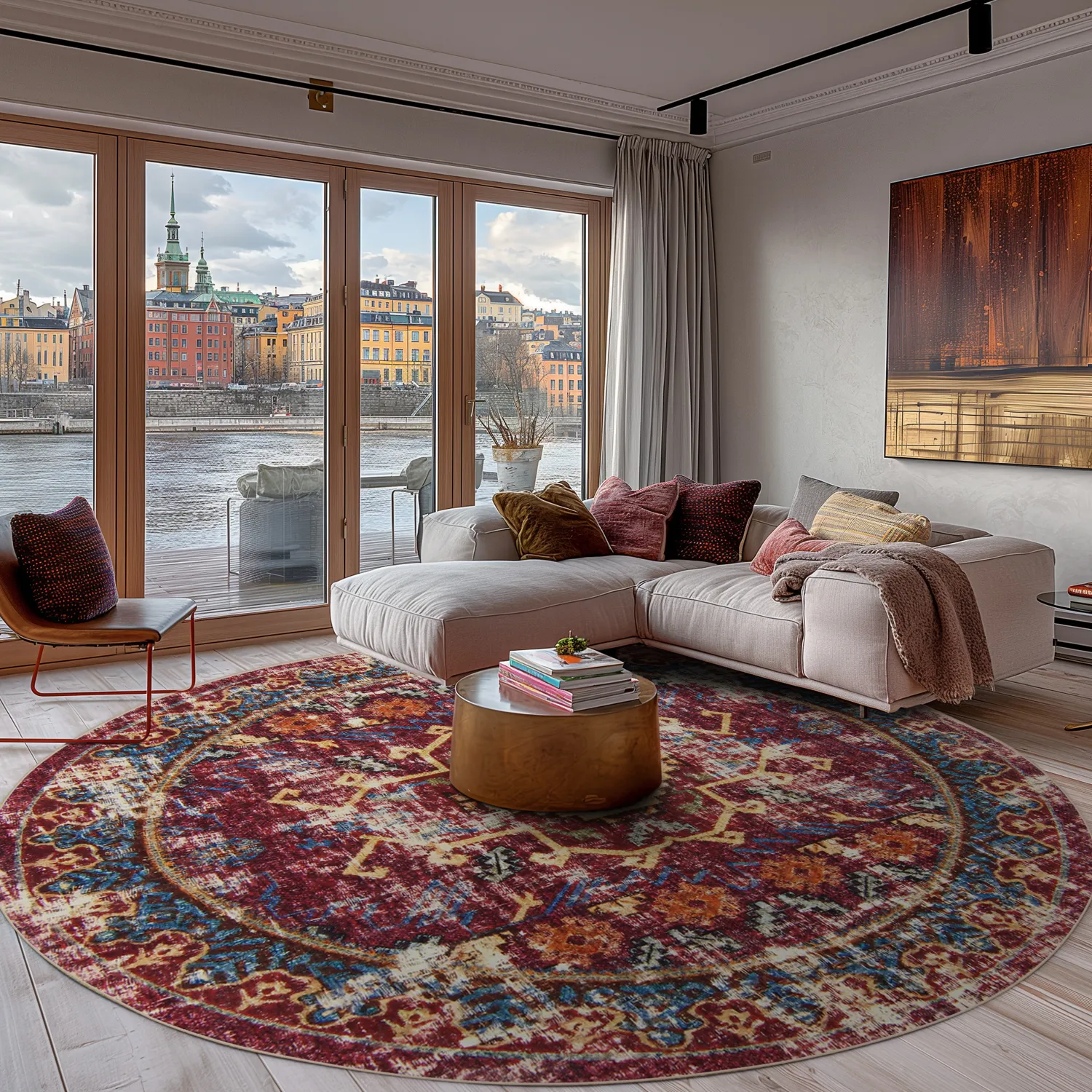 Kruhový koberec - Idri (bordó/multicolor)