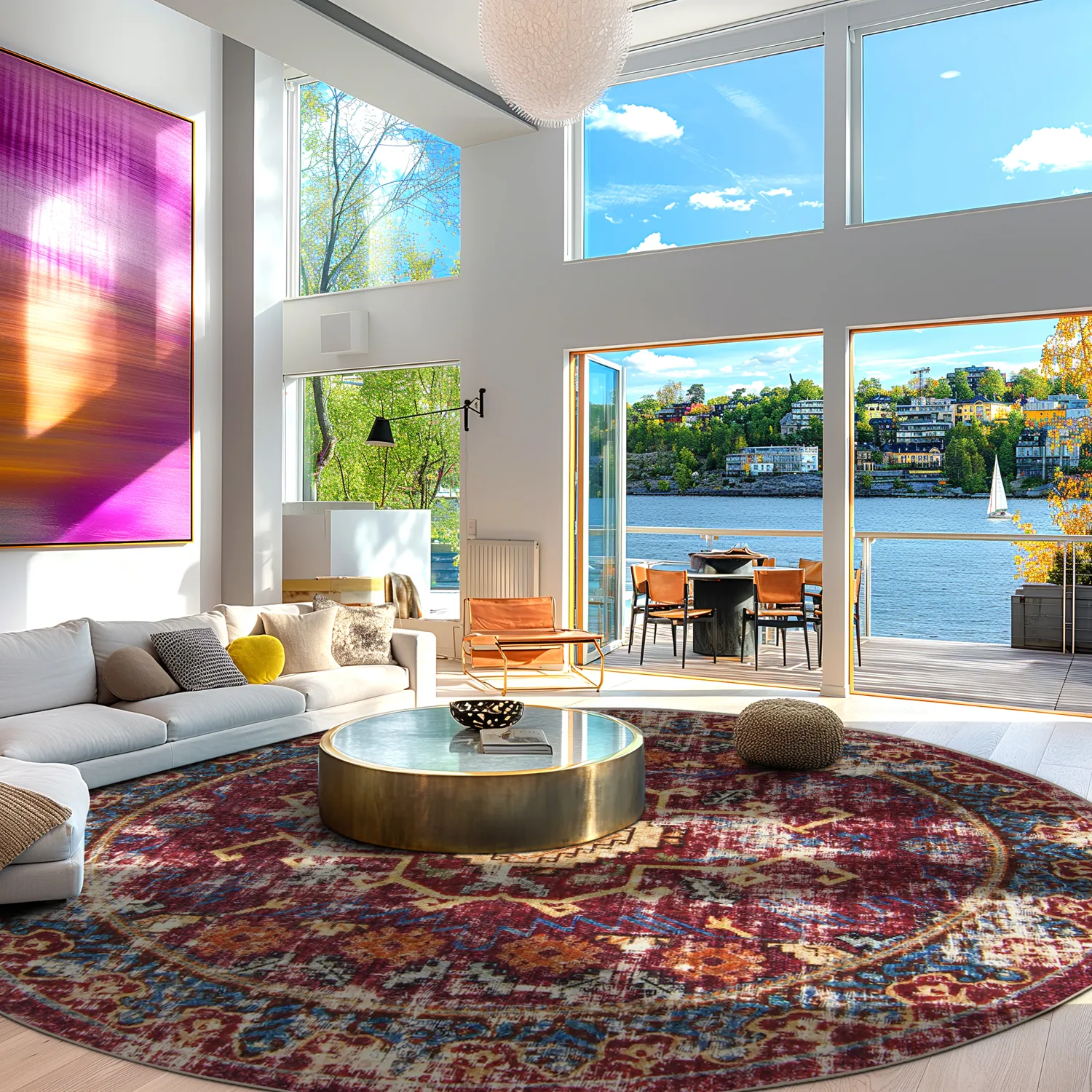 Kruhový koberec - Idri (bordó/multicolor)