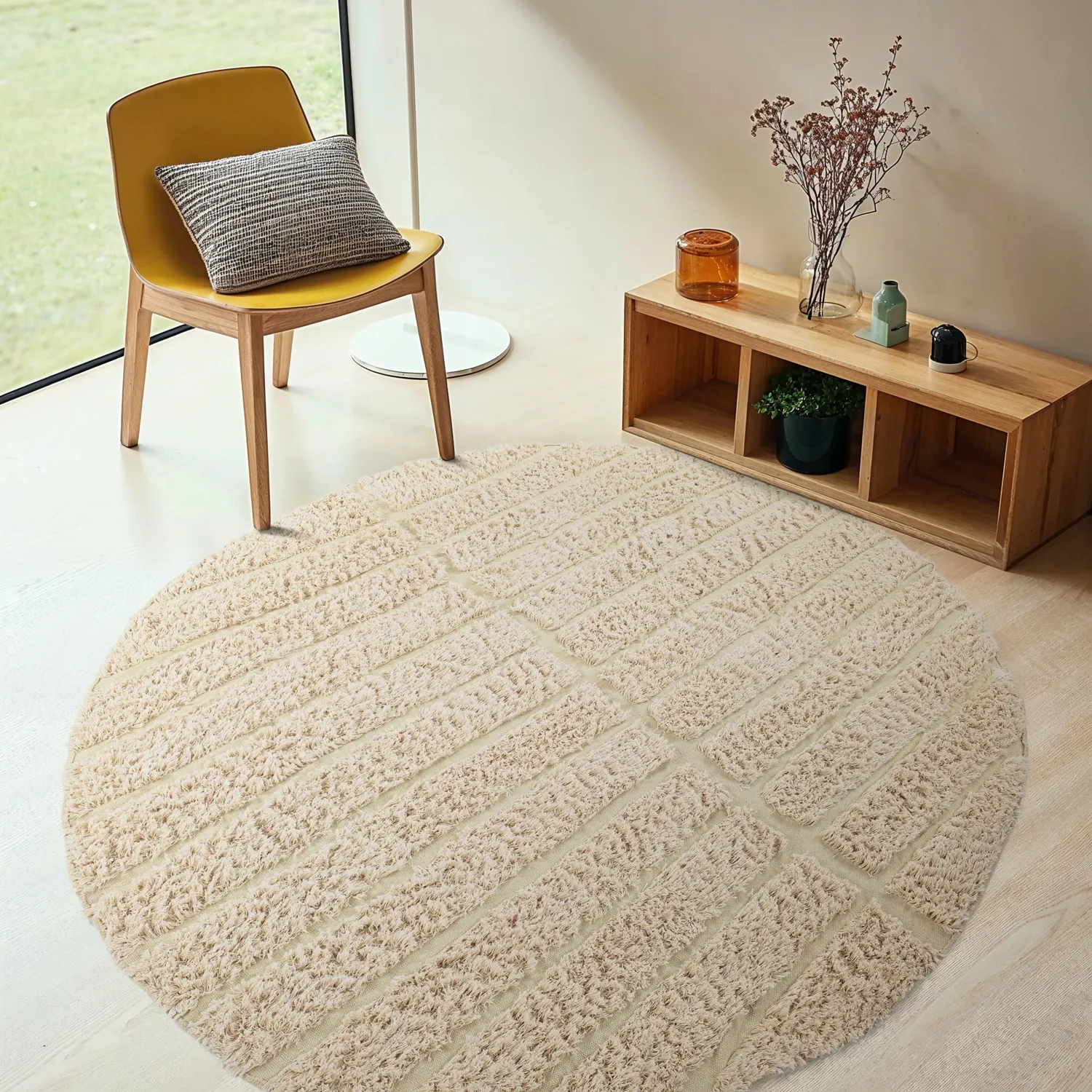 Kruhový koberec - Ikara Natural Cotton Shaggy (krémová)