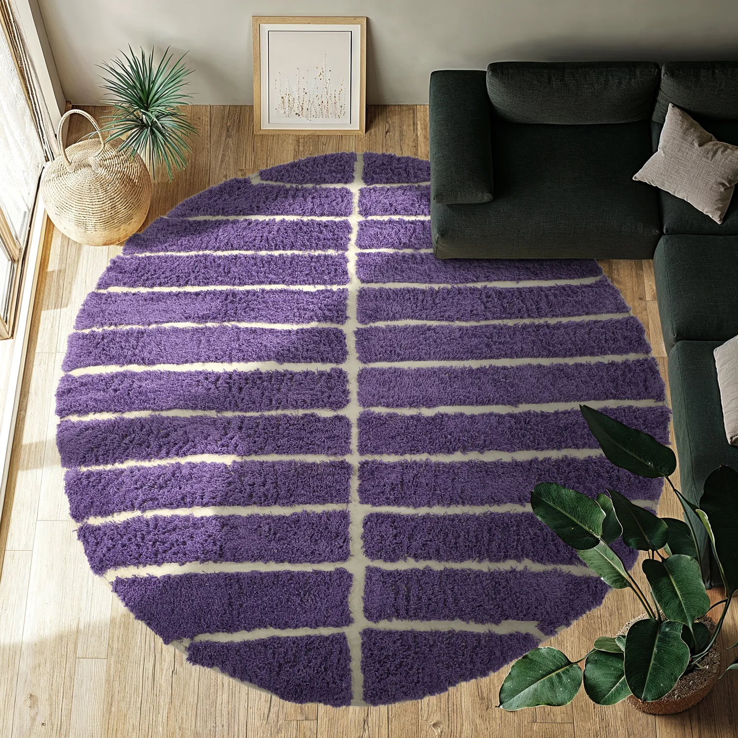 Kolo koberce - Ikara Natural Cotton Shaggy (fialová)