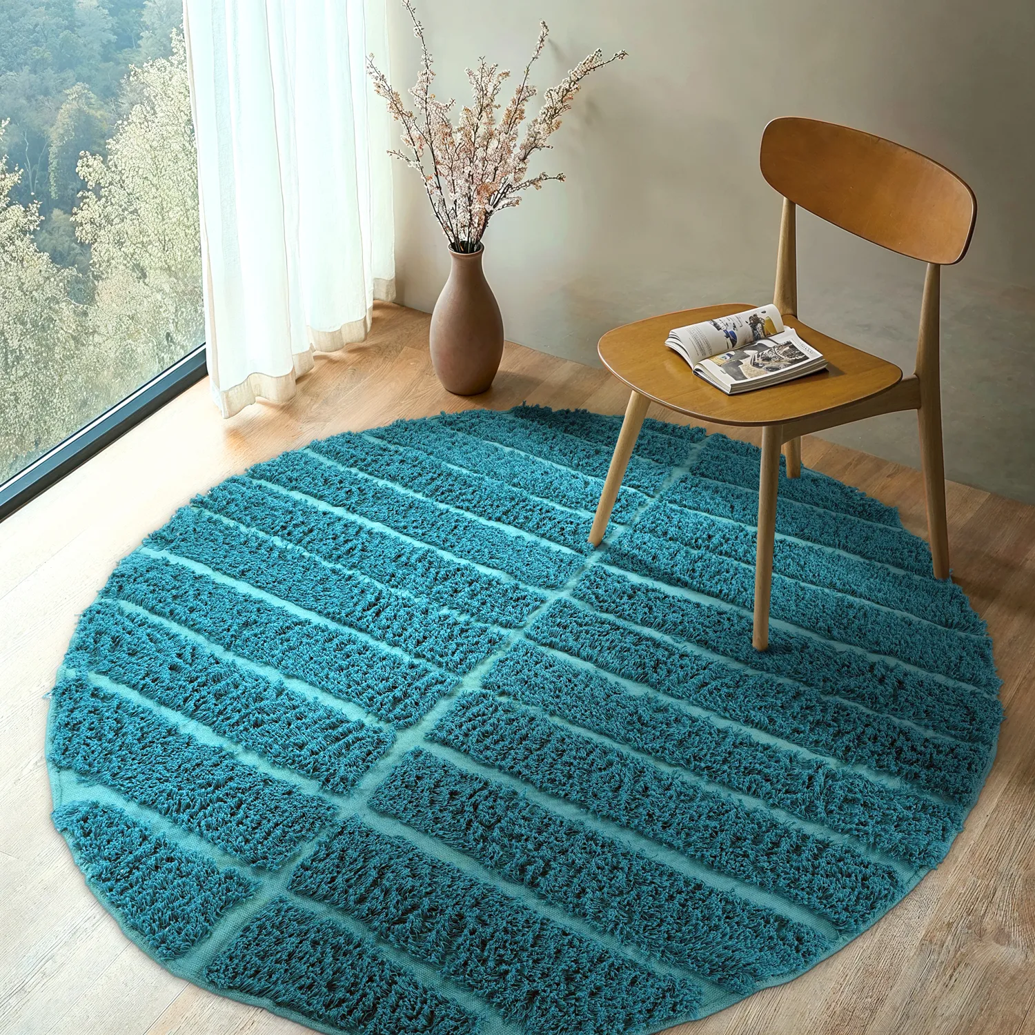 Kruhový koberec - Ikara Natural Cotton Shaggy (tyrkysová)