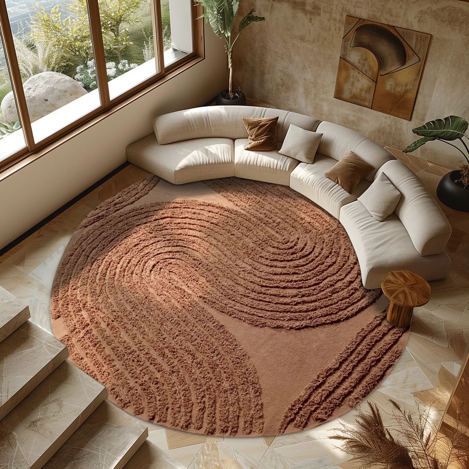 Kolo koberce - Jovie Natural Cotton Shaggy (terracota)