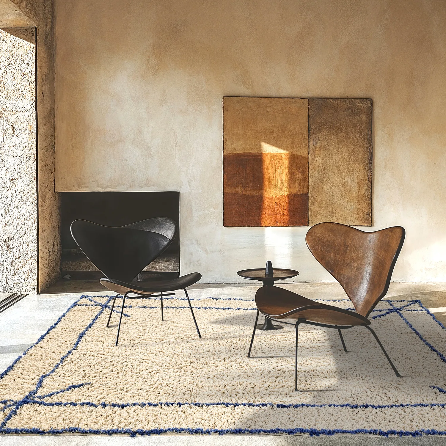 Koberec s dlhým vlasom - Kairi Natural Cotton Shaggy (béžová/modrá)