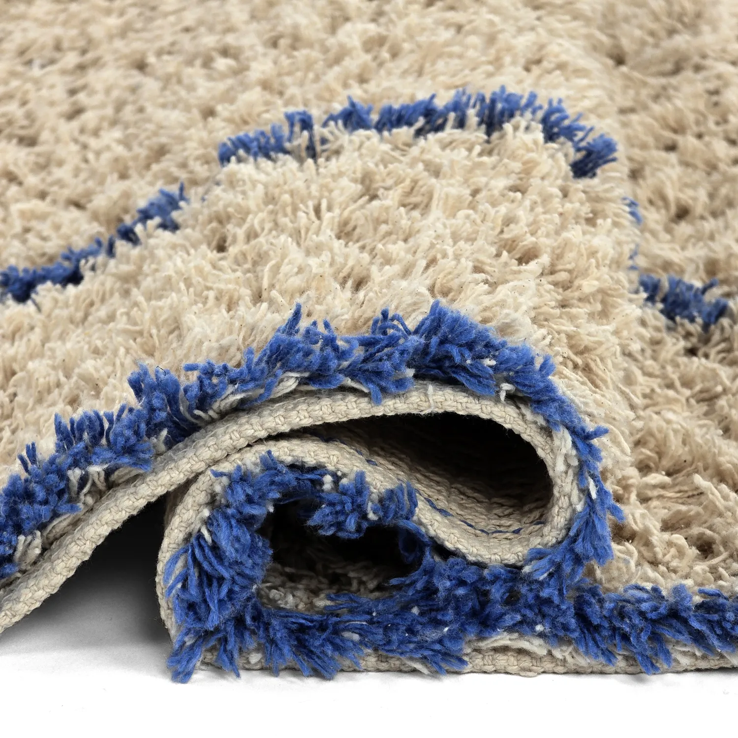 Koberec s dlhým vlasom - Kairi Natural Cotton Shaggy (béžová/modrá)