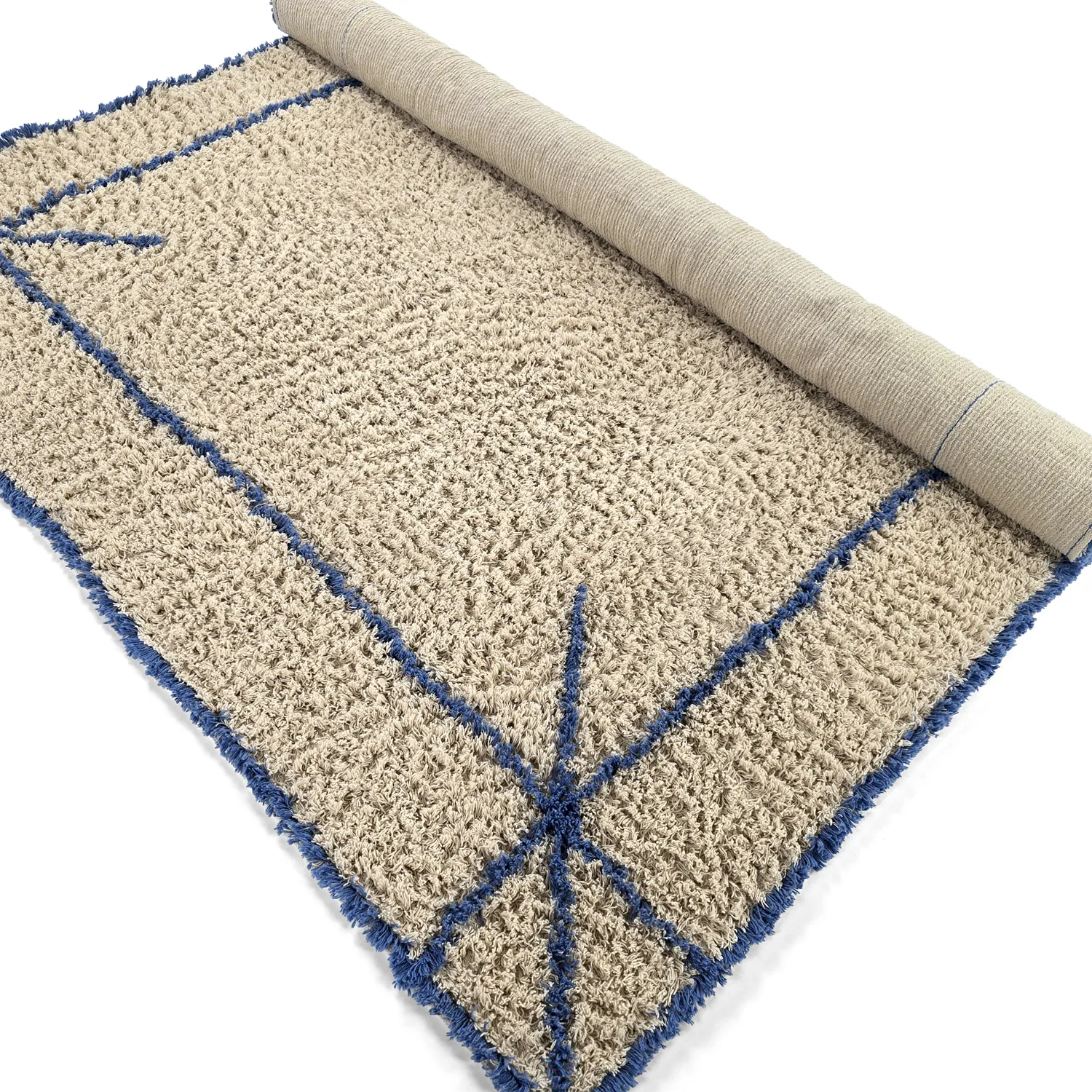 Koberec s dlhým vlasom - Kairi Natural Cotton Shaggy (béžová/modrá)