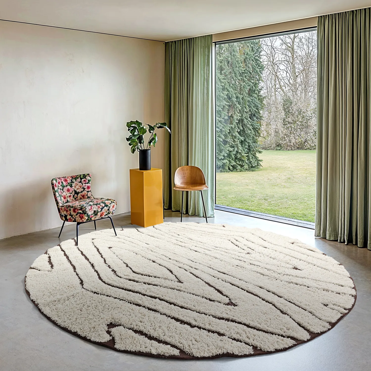 Kruhový koberec - Kindon Natural Cotton Shaggy (špinavá biela/hnedá)