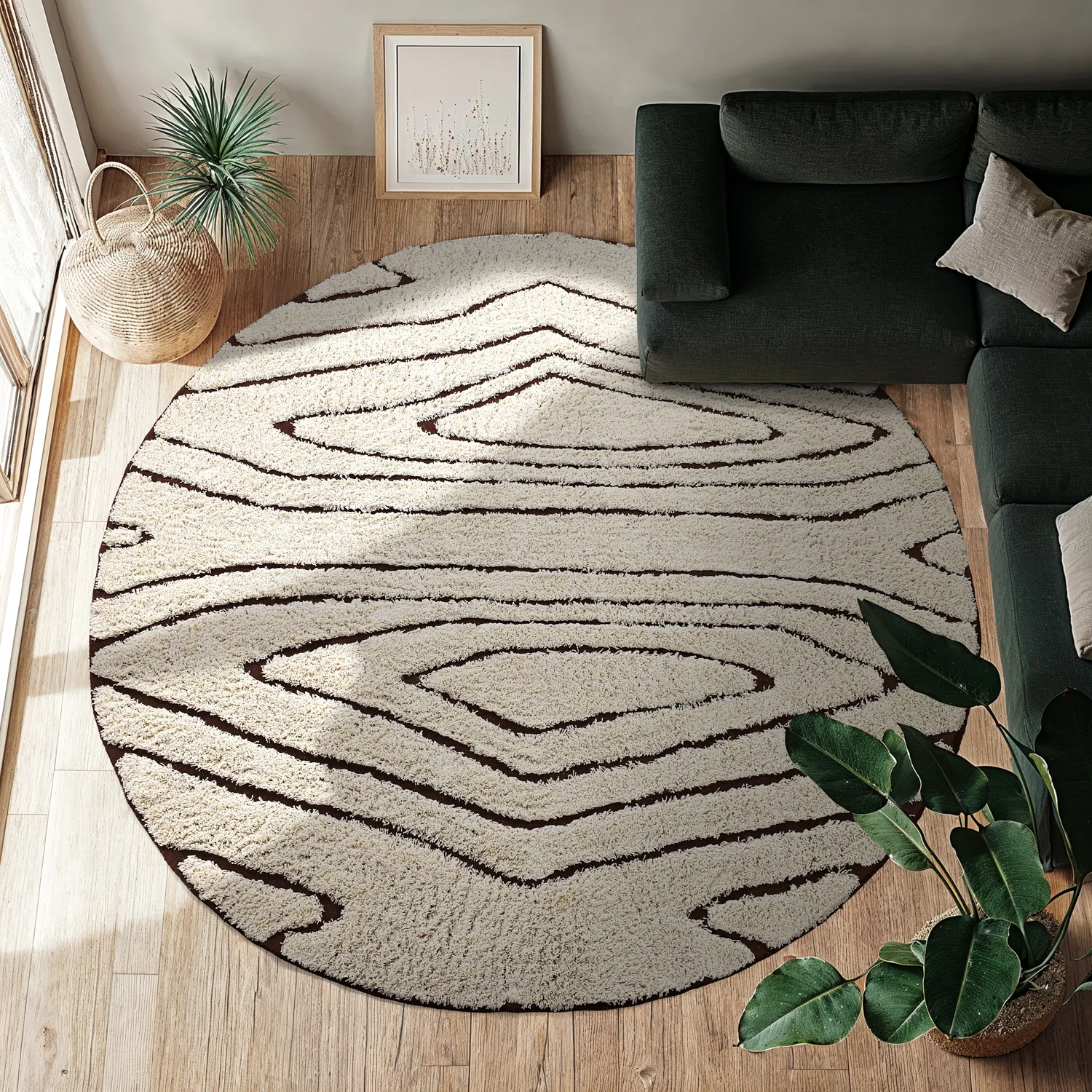 Kruhový koberec - Kindon Natural Cotton Shaggy (špinavá biela/hnedá)