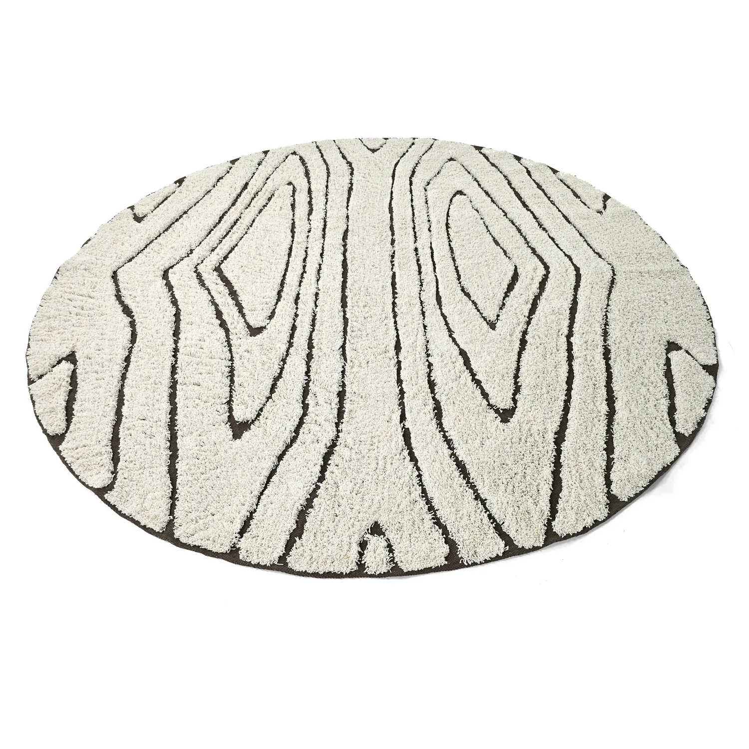 Kruhový koberec - Kindon Natural Cotton Shaggy (špinavá biela/hnedá)