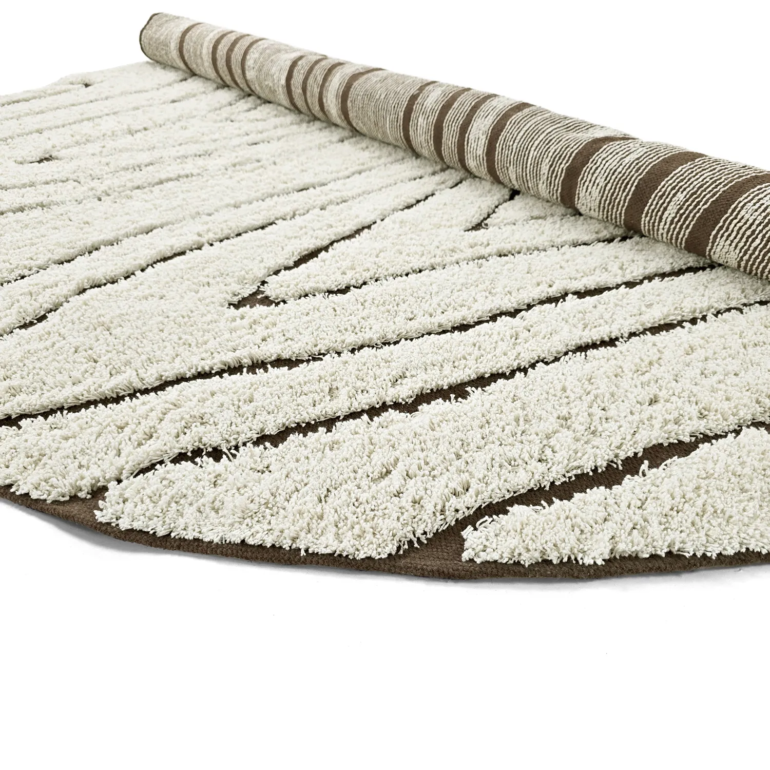 Kruhový koberec - Kindon Natural Cotton Shaggy (špinavá biela/hnedá)