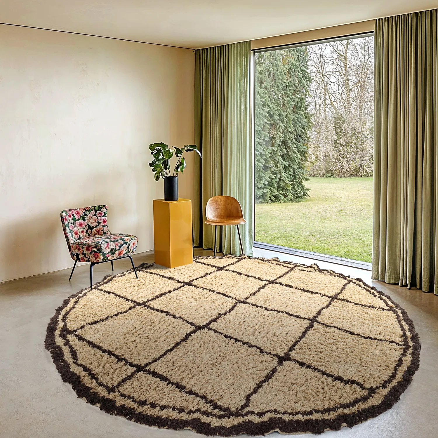Kruhový koberec - Lana Natural Cotton Shaggy (béžová/hnedá)