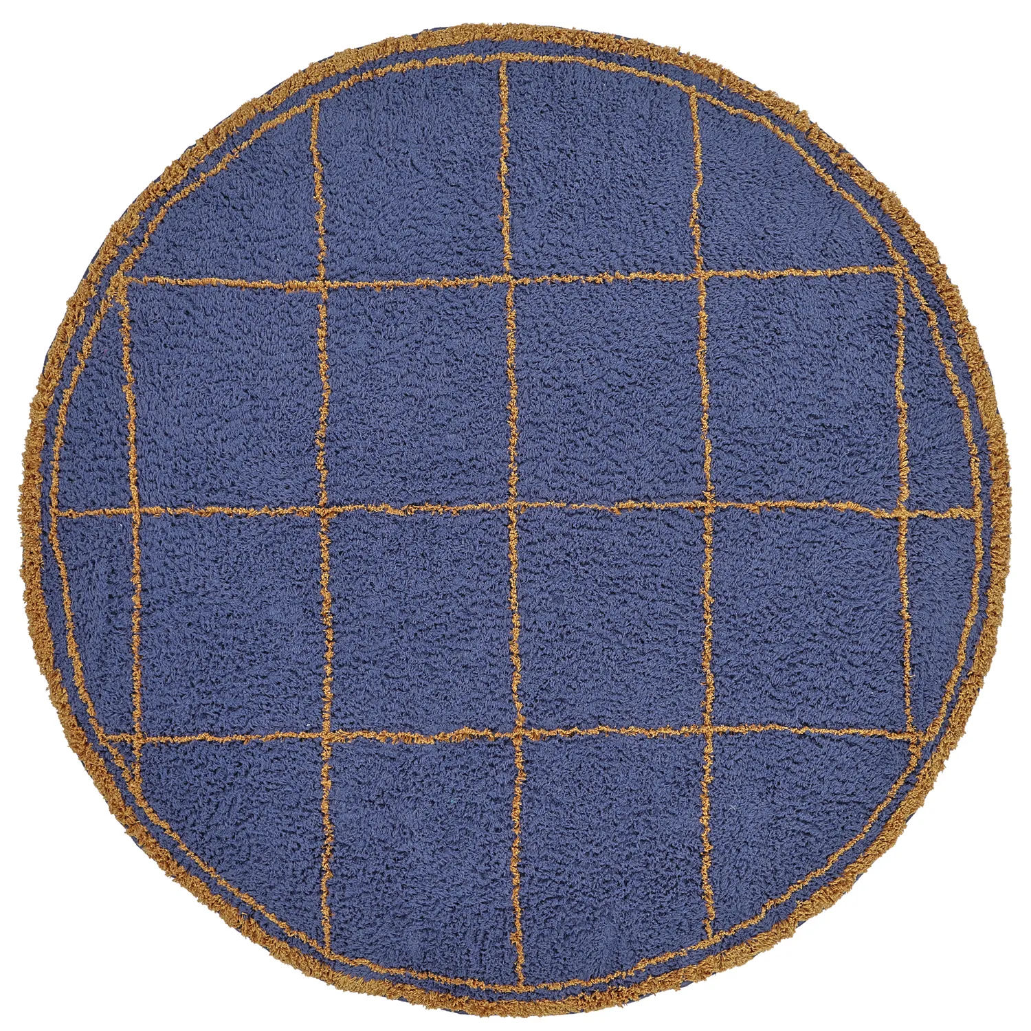 Kolo koberce - Lana Natural Cotton Shaggy (modrá/žltá)
