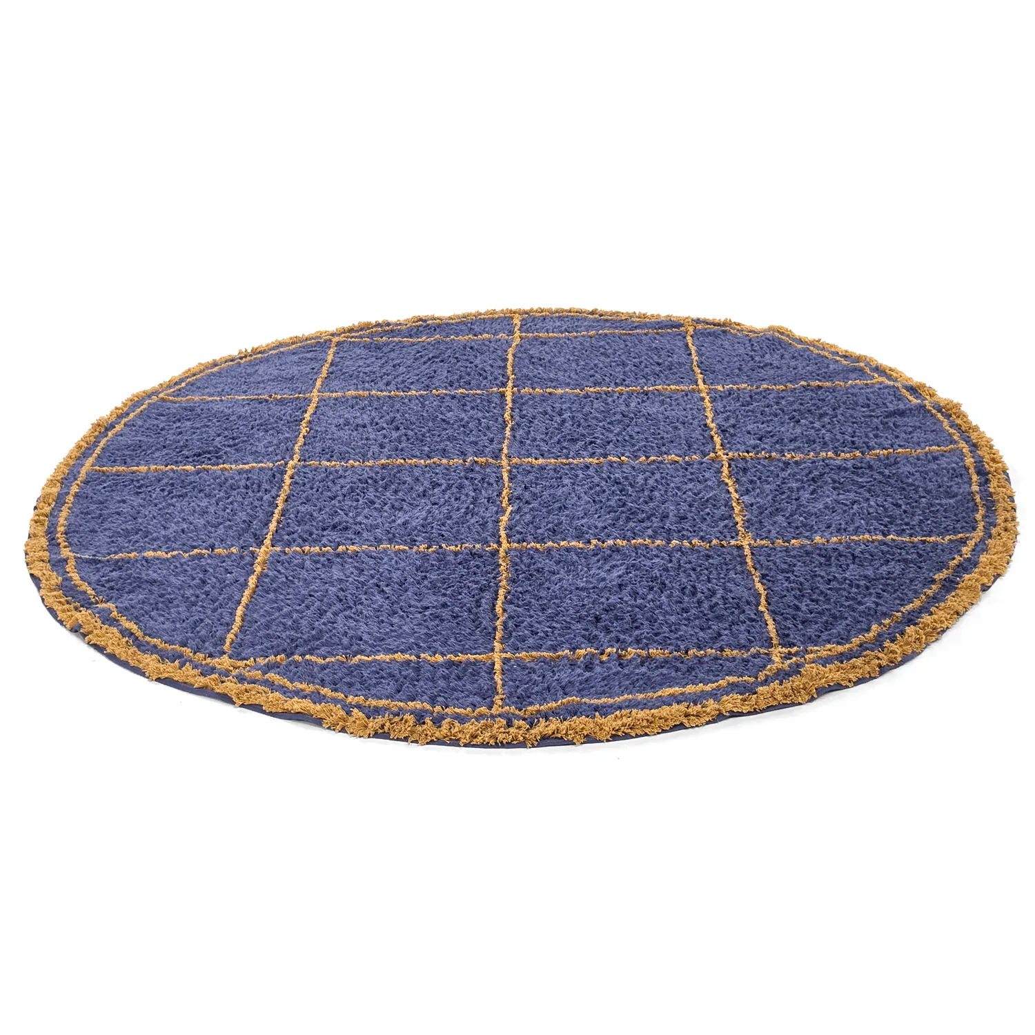 Kolo koberce - Lana Natural Cotton Shaggy (modrá/žltá)