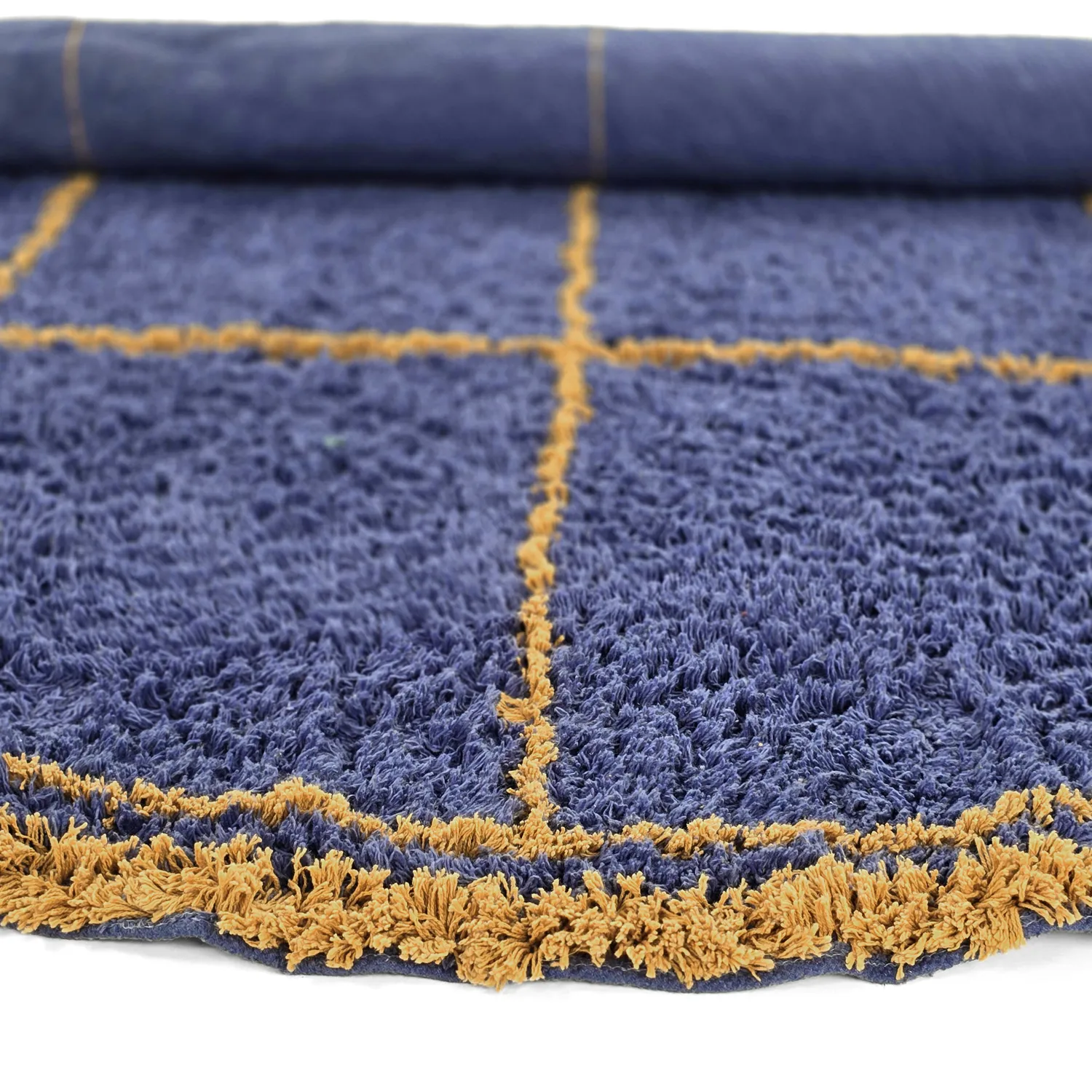 Kolo koberce - Lana Natural Cotton Shaggy (modrá/žltá)