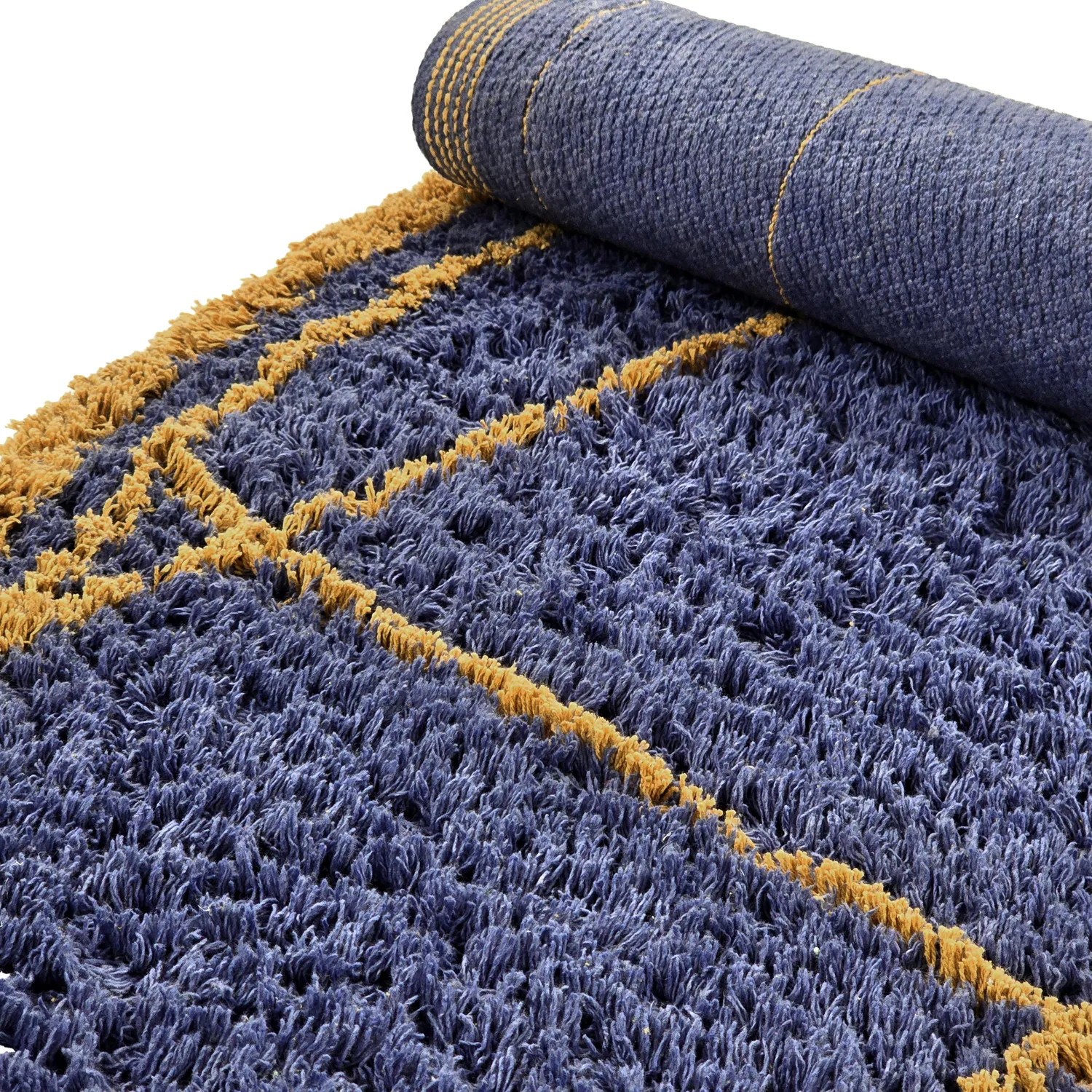 Kolo koberce - Lana Natural Cotton Shaggy (modrá/žltá)