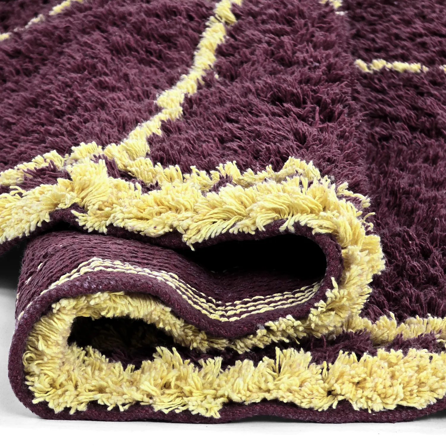 Kruhový koberec - Lana Natural Cotton Shaggy (bordó/žltá)