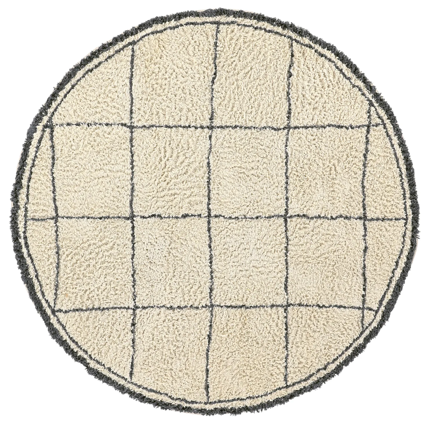 Kruhový koberec - Lana Natural Cotton Shaggy (krémová/tmavošedá)