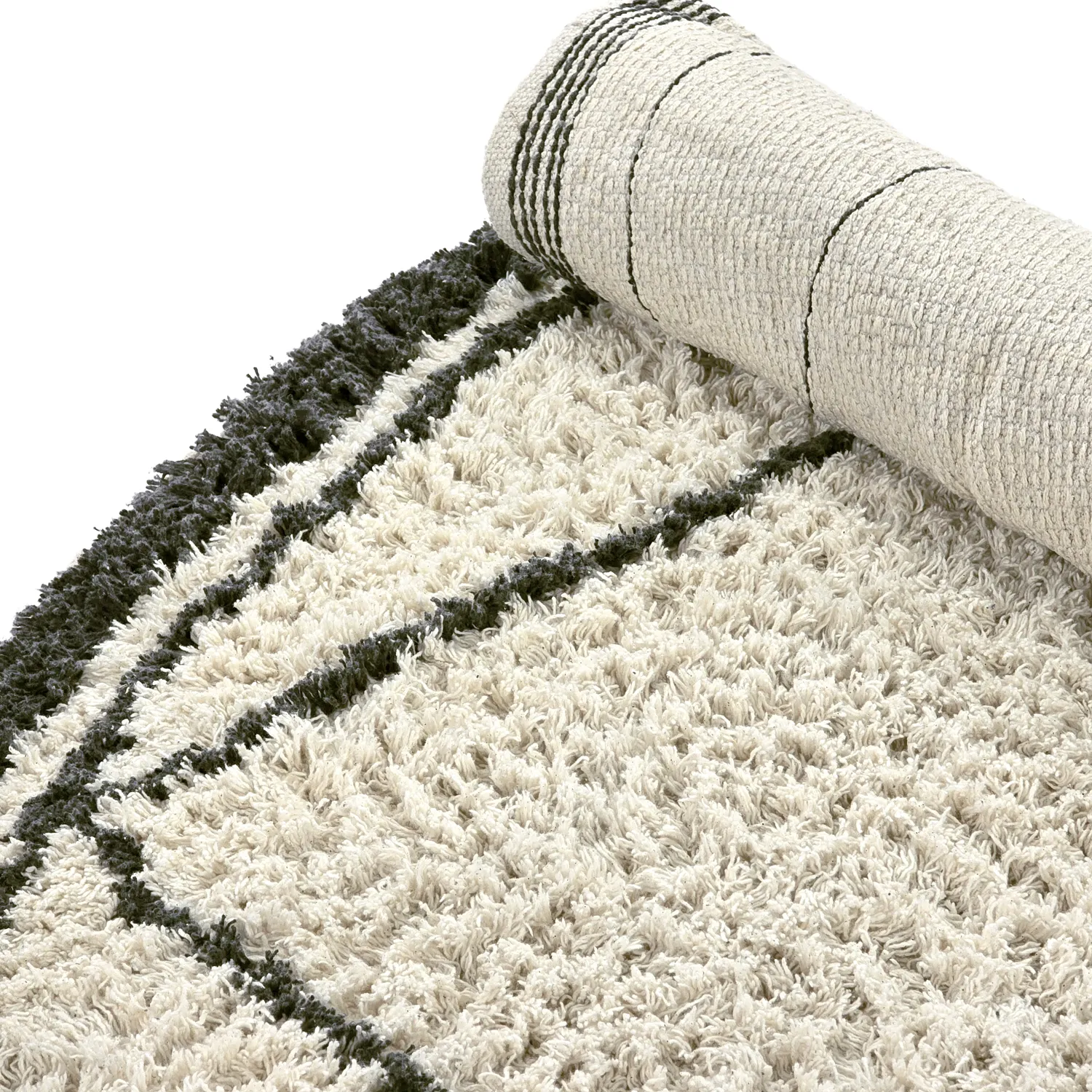 Kruhový koberec - Lana Natural Cotton Shaggy (krémová/tmavošedá)