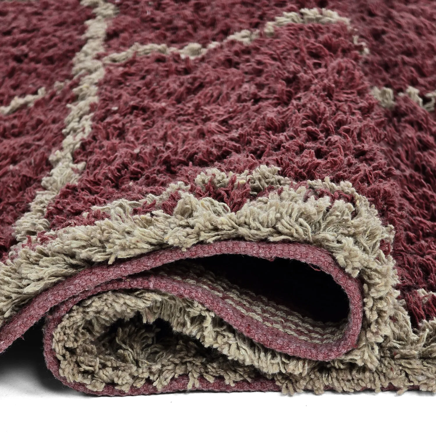 Hladké koberce - Lana Natural Cotton Shaggy (taupe/červená)