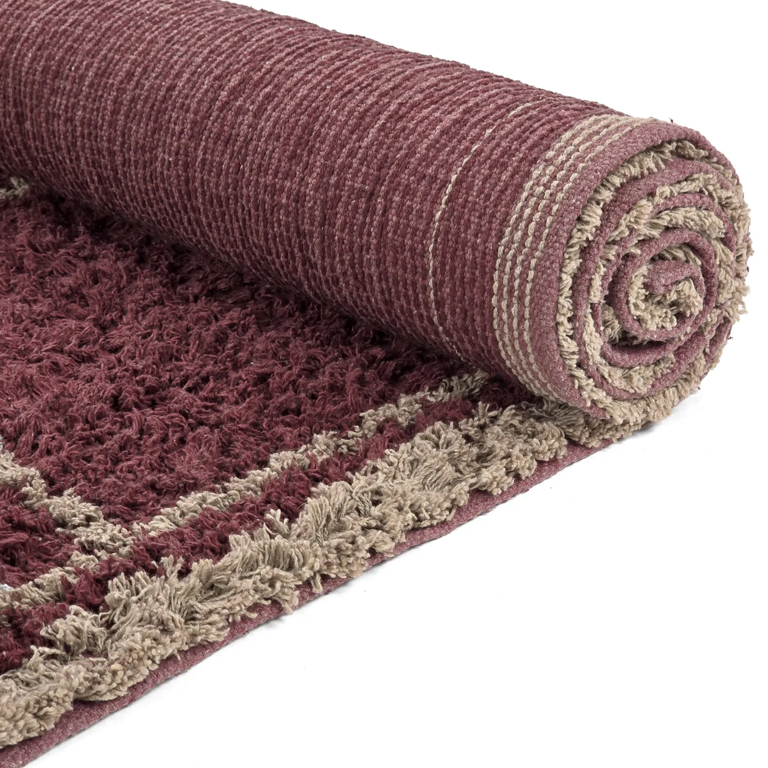 Hladké koberce - Lana Natural Cotton Shaggy (taupe/červená)