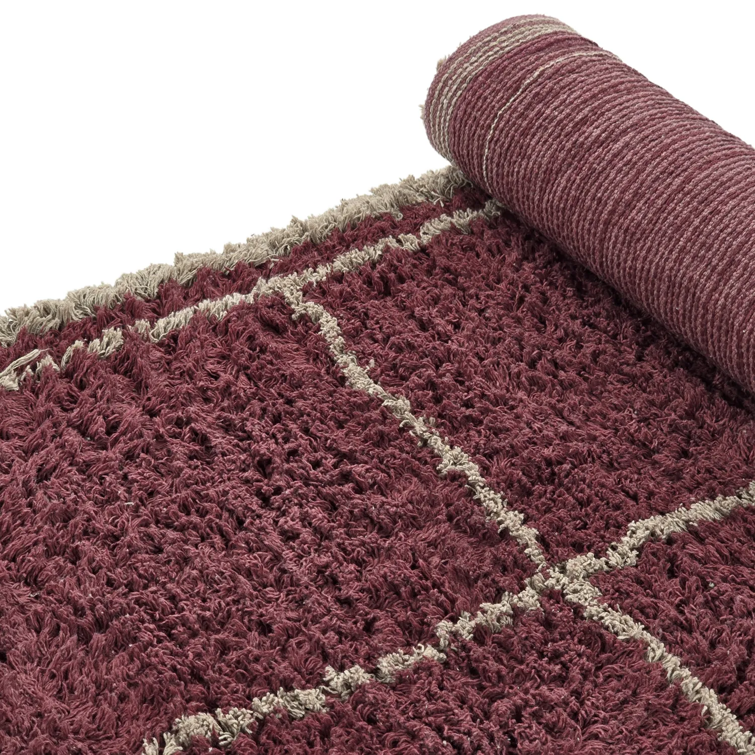 Hladké koberce - Lana Natural Cotton Shaggy (taupe/červená)