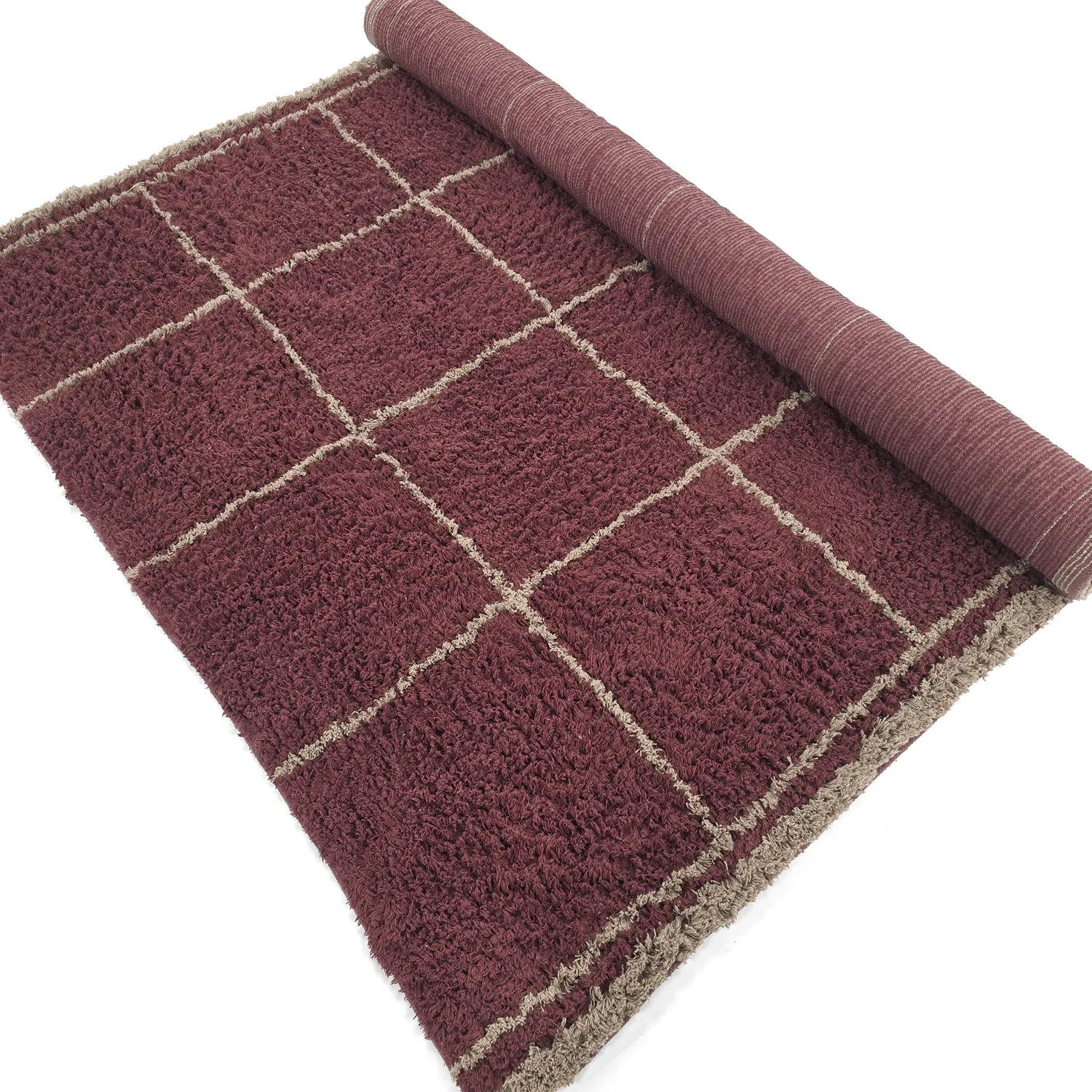 Hladké koberce - Lana Natural Cotton Shaggy (taupe/červená)