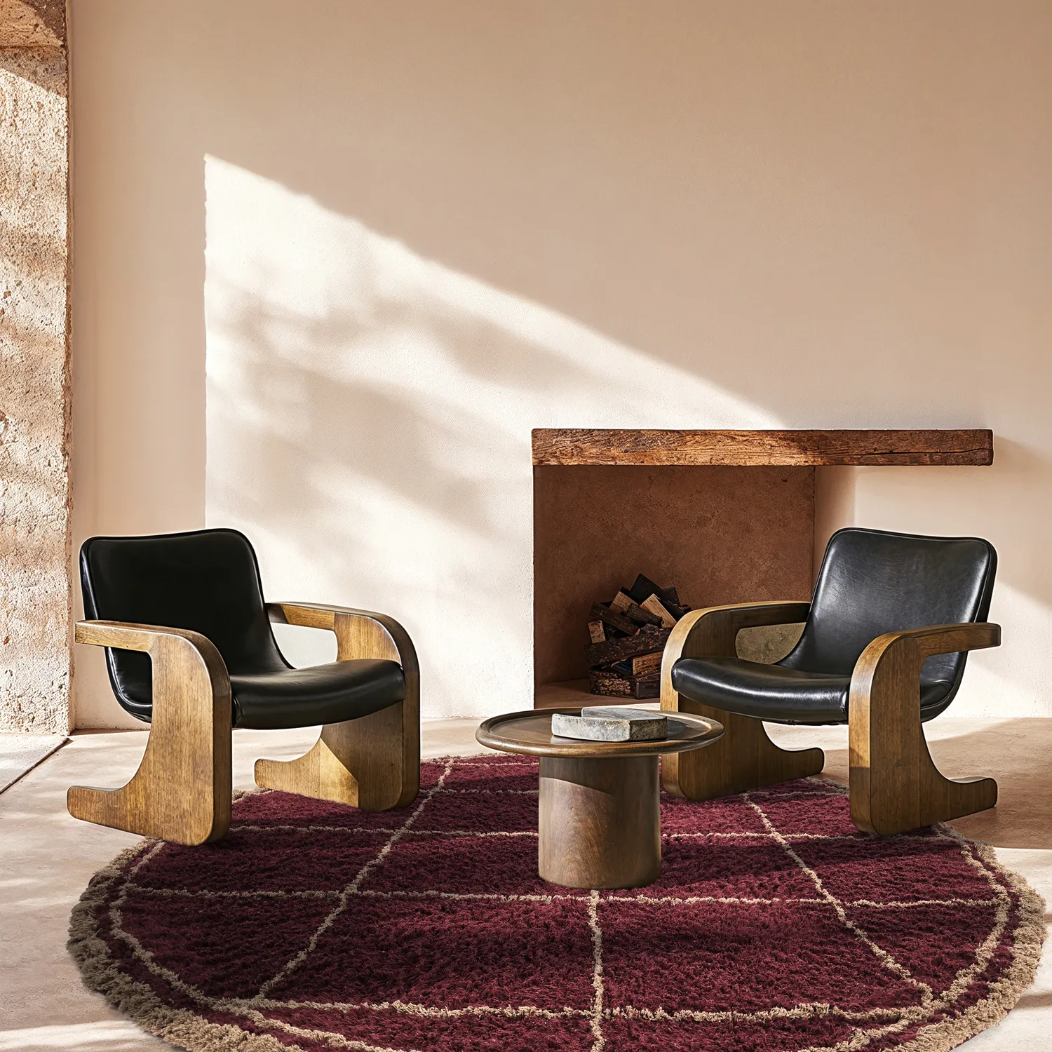 Kruhový koberec - Lana Natural Cotton Shaggy (taupe/červená)