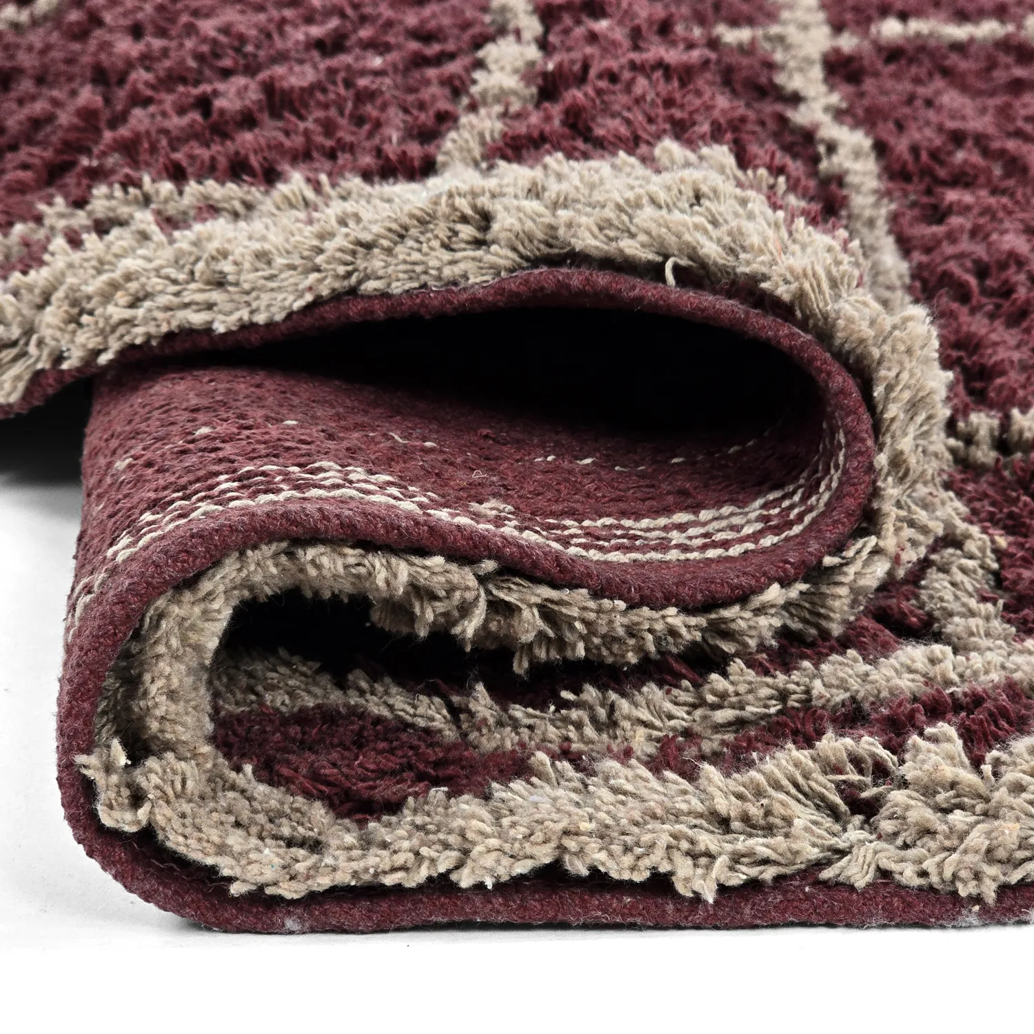 Kruhový koberec - Lana Natural Cotton Shaggy (taupe/červená)