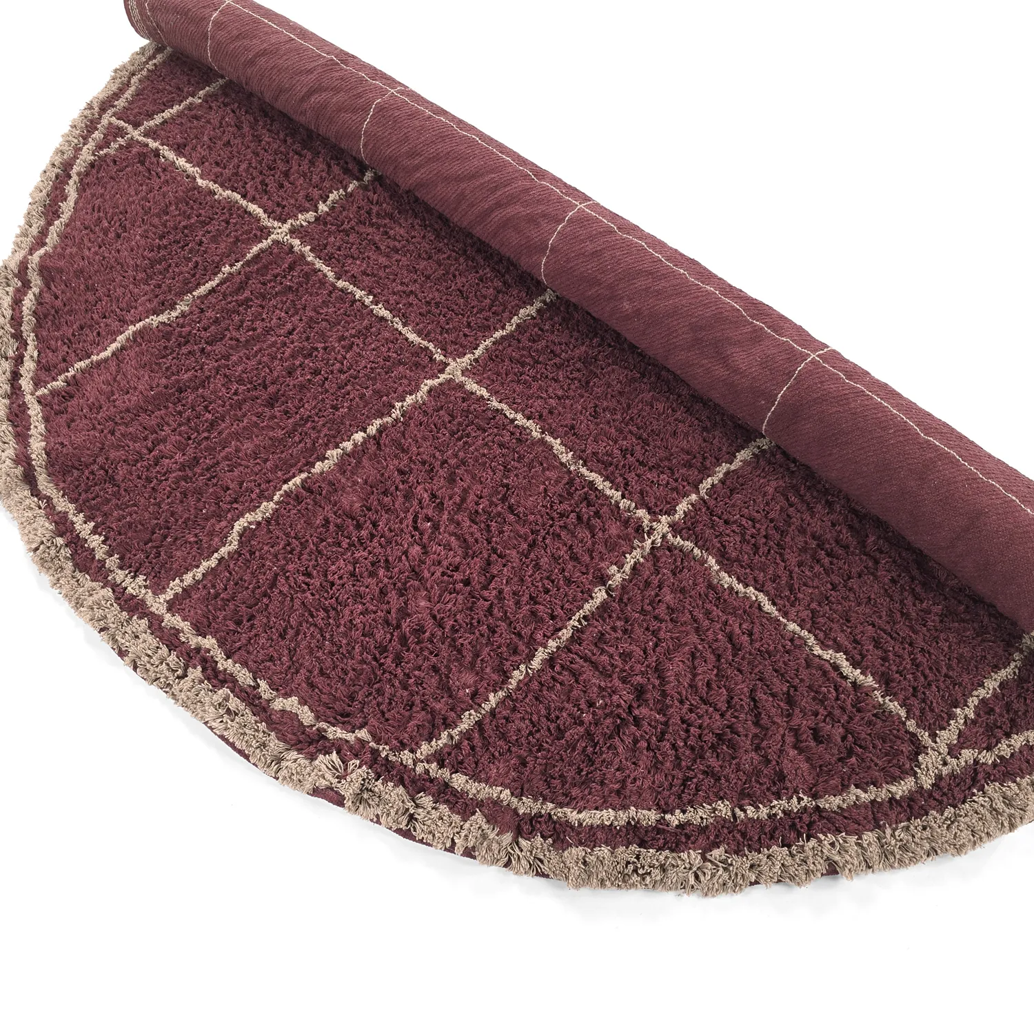 Kruhový koberec - Lana Natural Cotton Shaggy (taupe/červená)