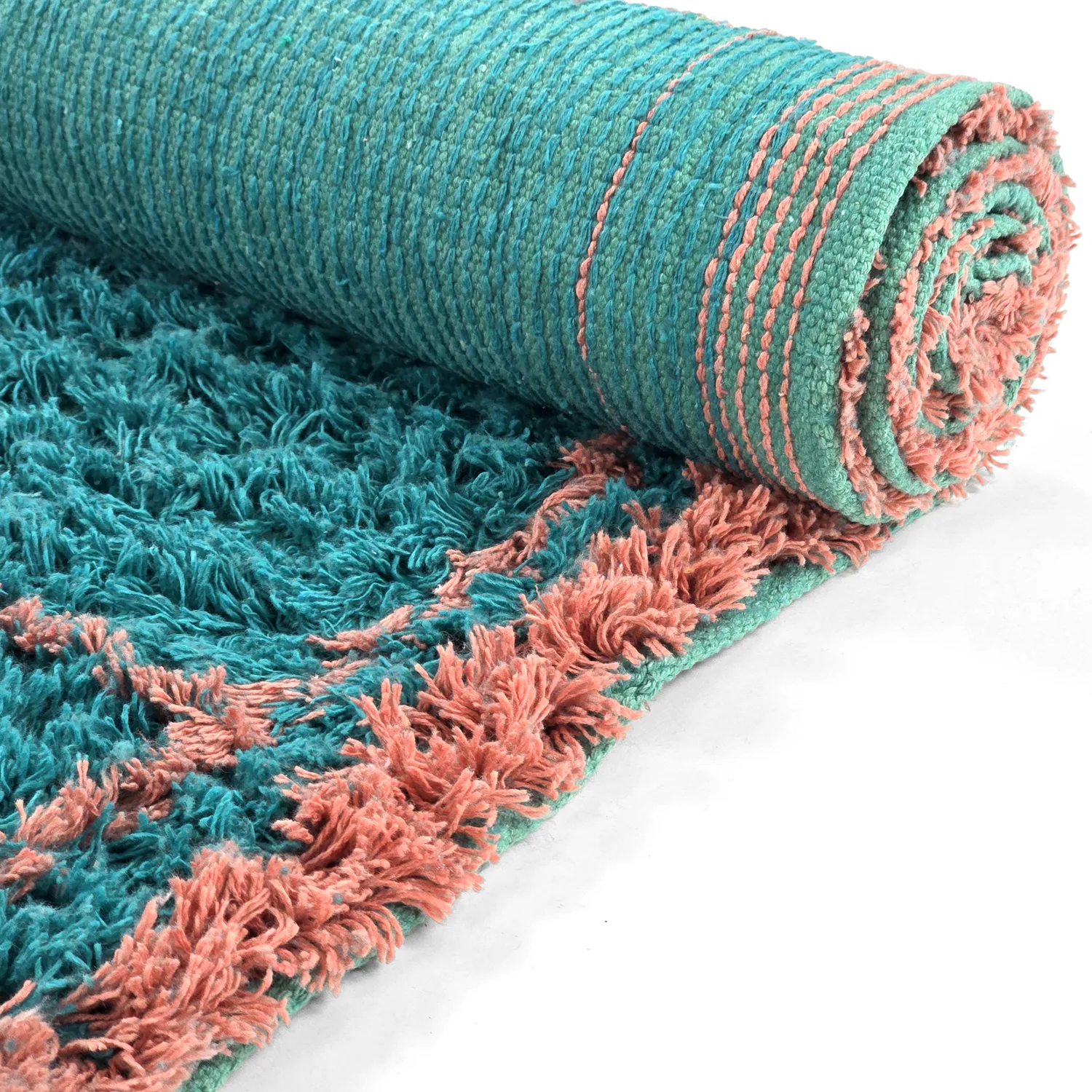 Koberce s dlhým vlasom - Lana Natural Cotton Shaggy (tyrkysová/ružová)
