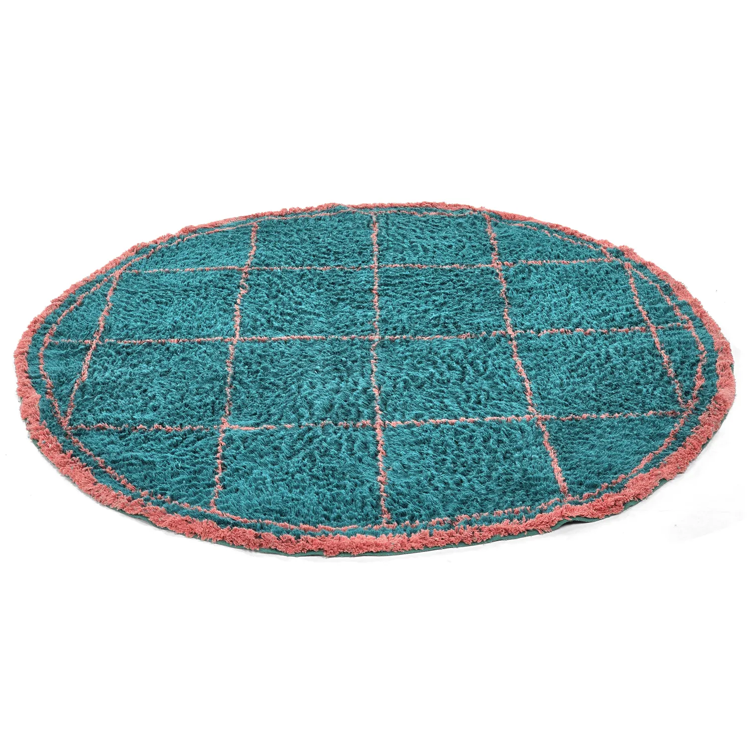 Kolo koberce - Lana Natural Cotton Shaggy (tyrkysová/ružová)