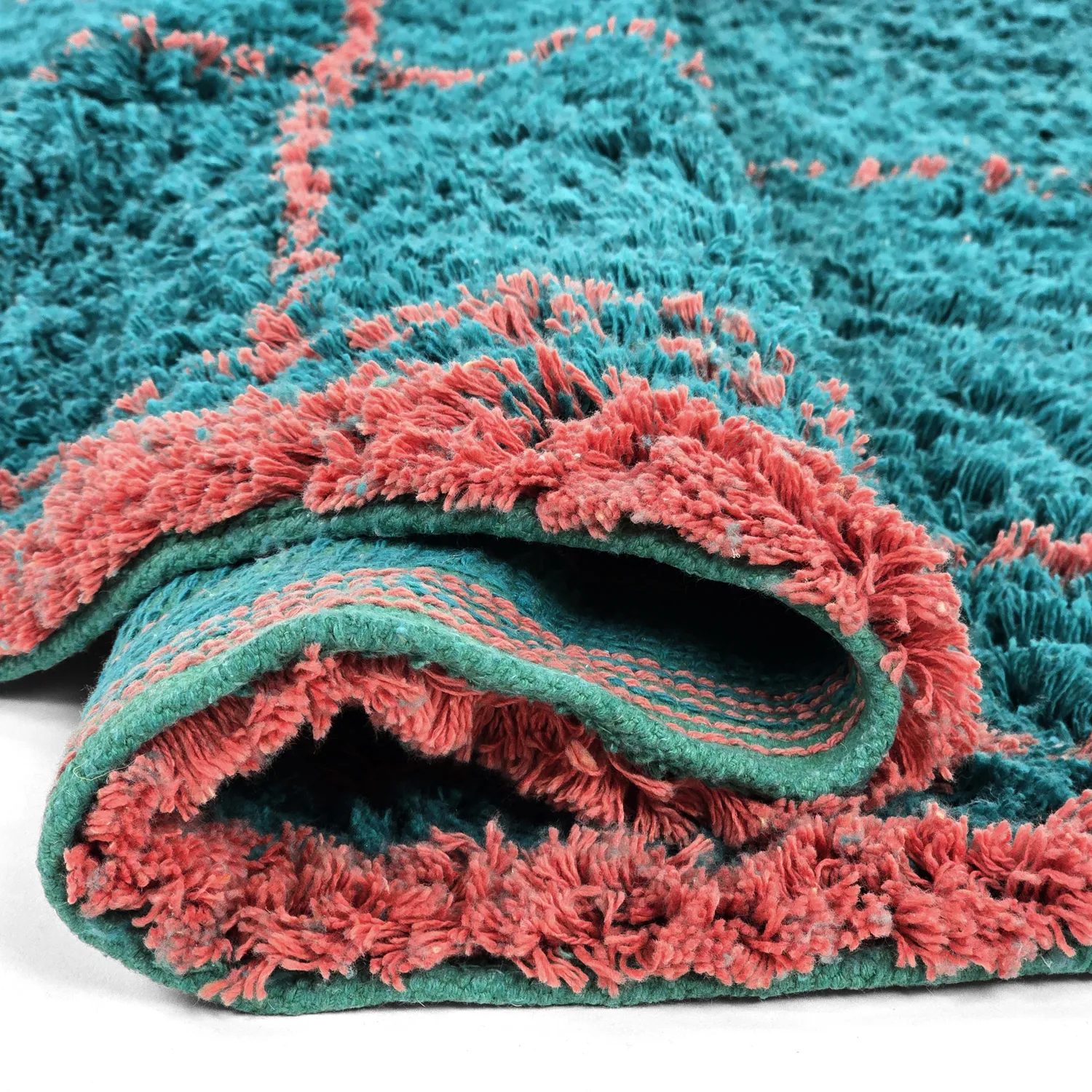 Kolo koberce - Lana Natural Cotton Shaggy (tyrkysová/ružová)