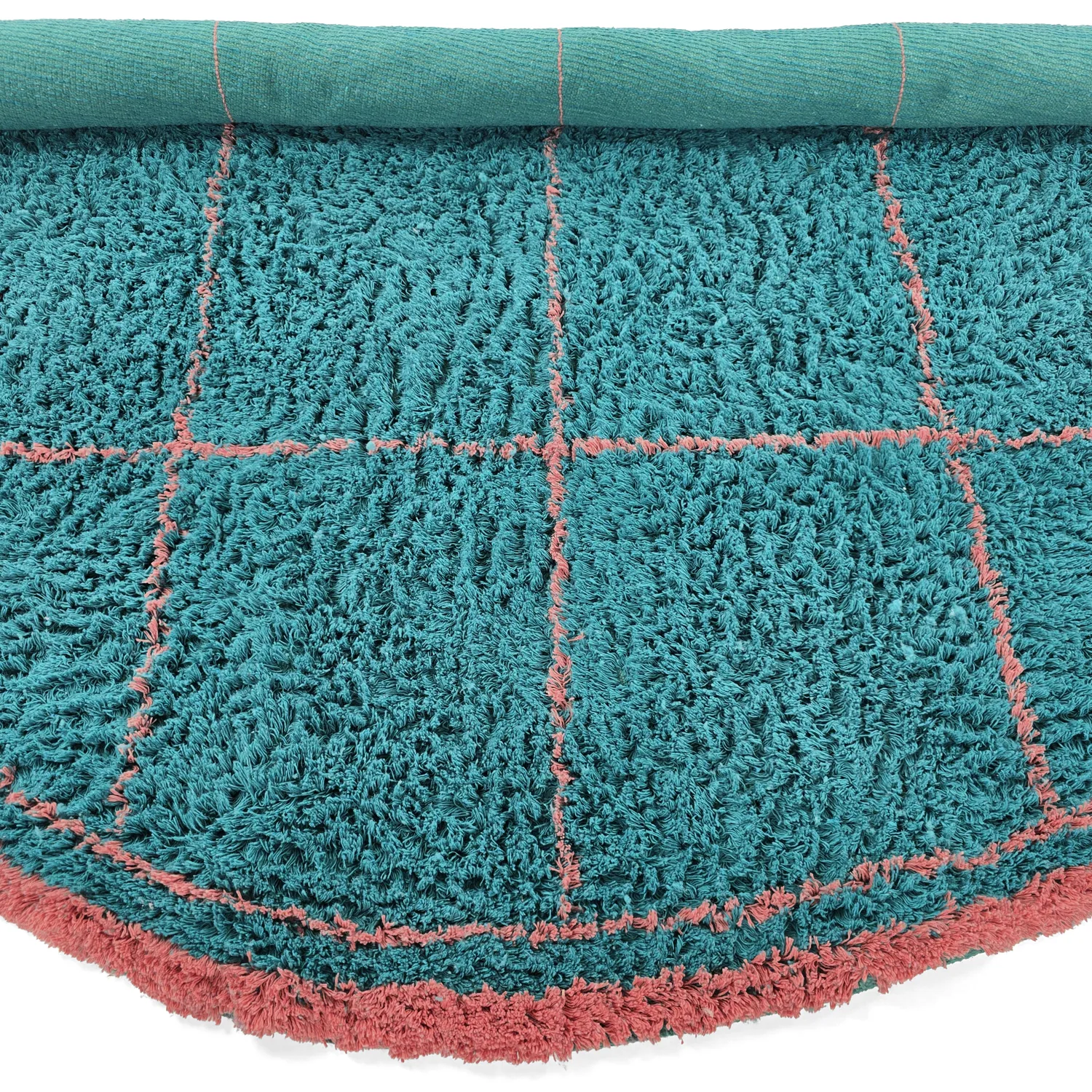 Kolo koberce - Lana Natural Cotton Shaggy (tyrkysová/ružová)