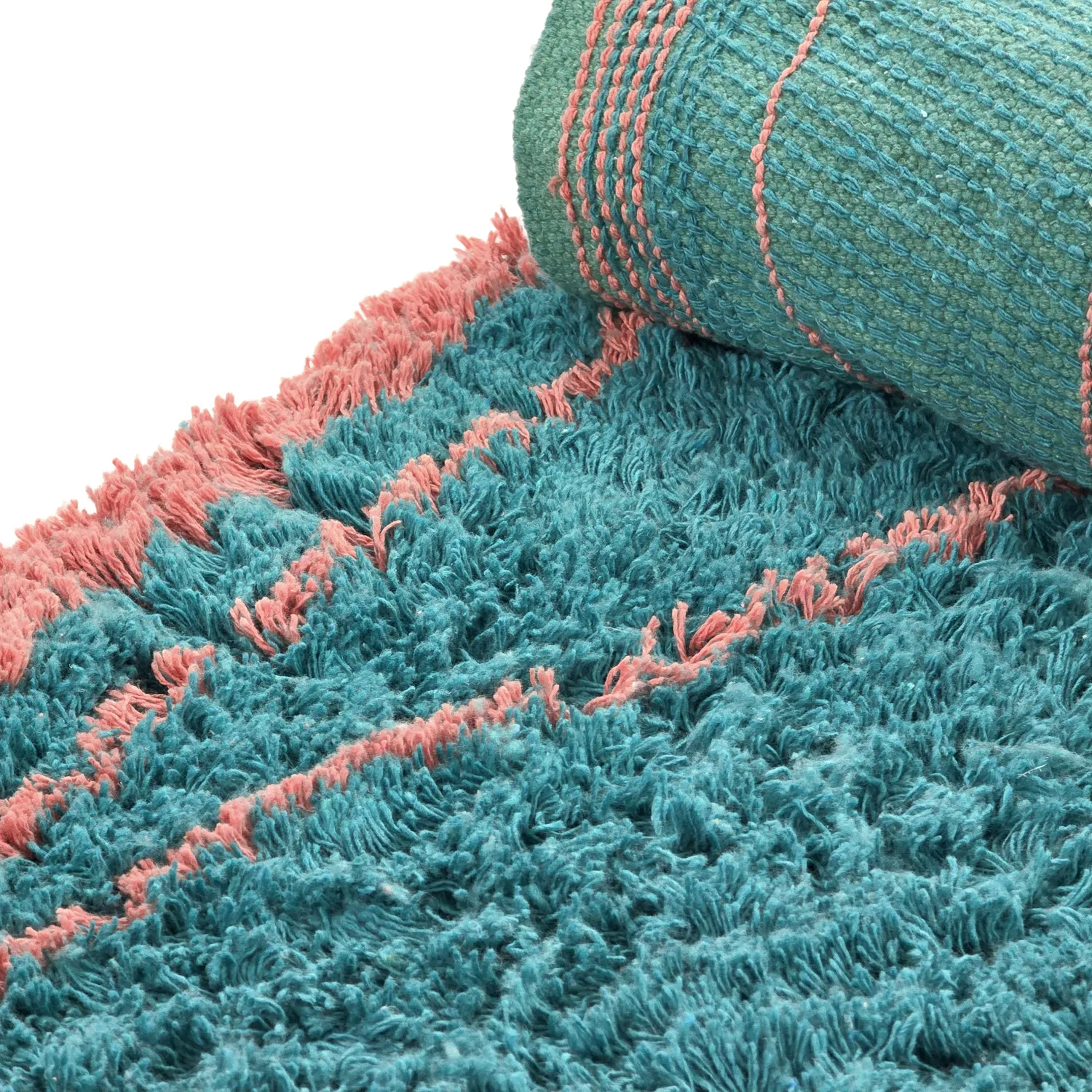 Kolo koberce - Lana Natural Cotton Shaggy (tyrkysová/ružová)