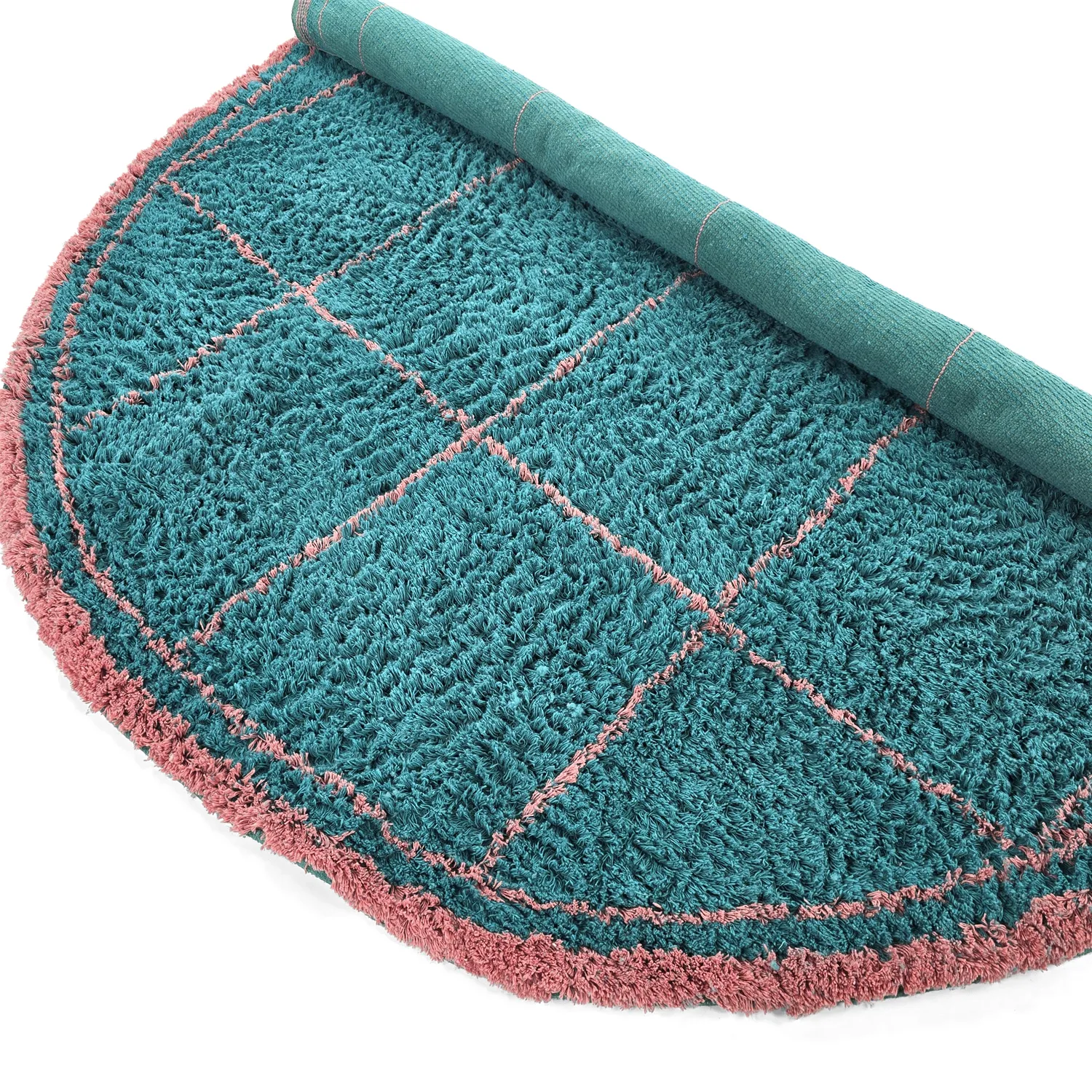 Kolo koberce - Lana Natural Cotton Shaggy (tyrkysová/ružová)