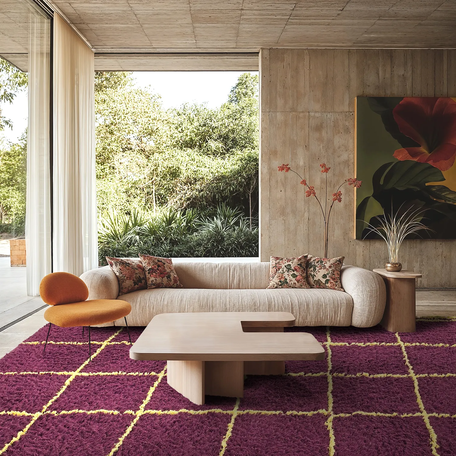 Koberce s dlhým vlasom - Lana Natural Cotton Shaggy (bordová/žltá)